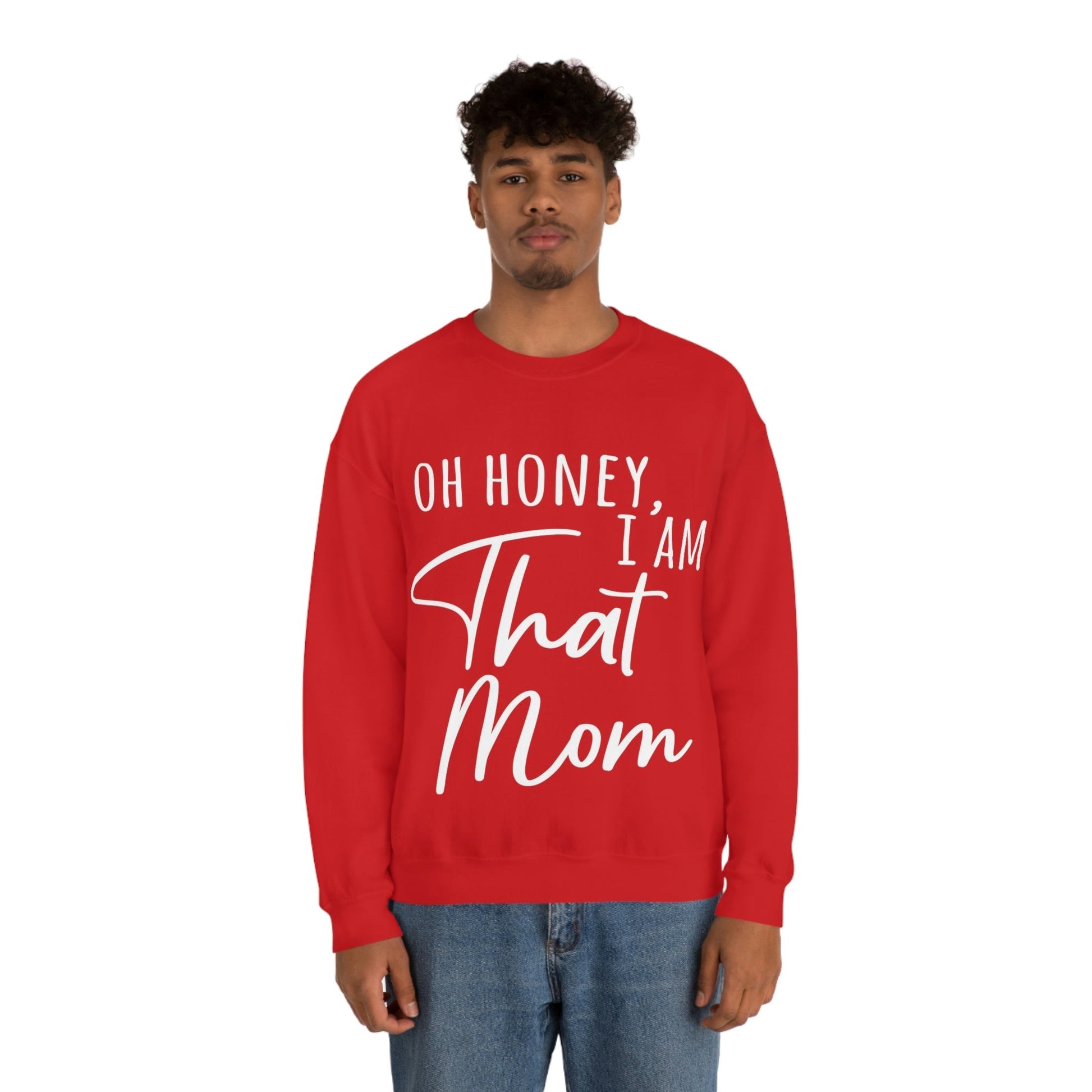 Honey I am That Mom International Mothers Day White Text Unisex Heavy Blend™ Crewneck Sweatshirt Ichaku [Perfect Gifts Selection]