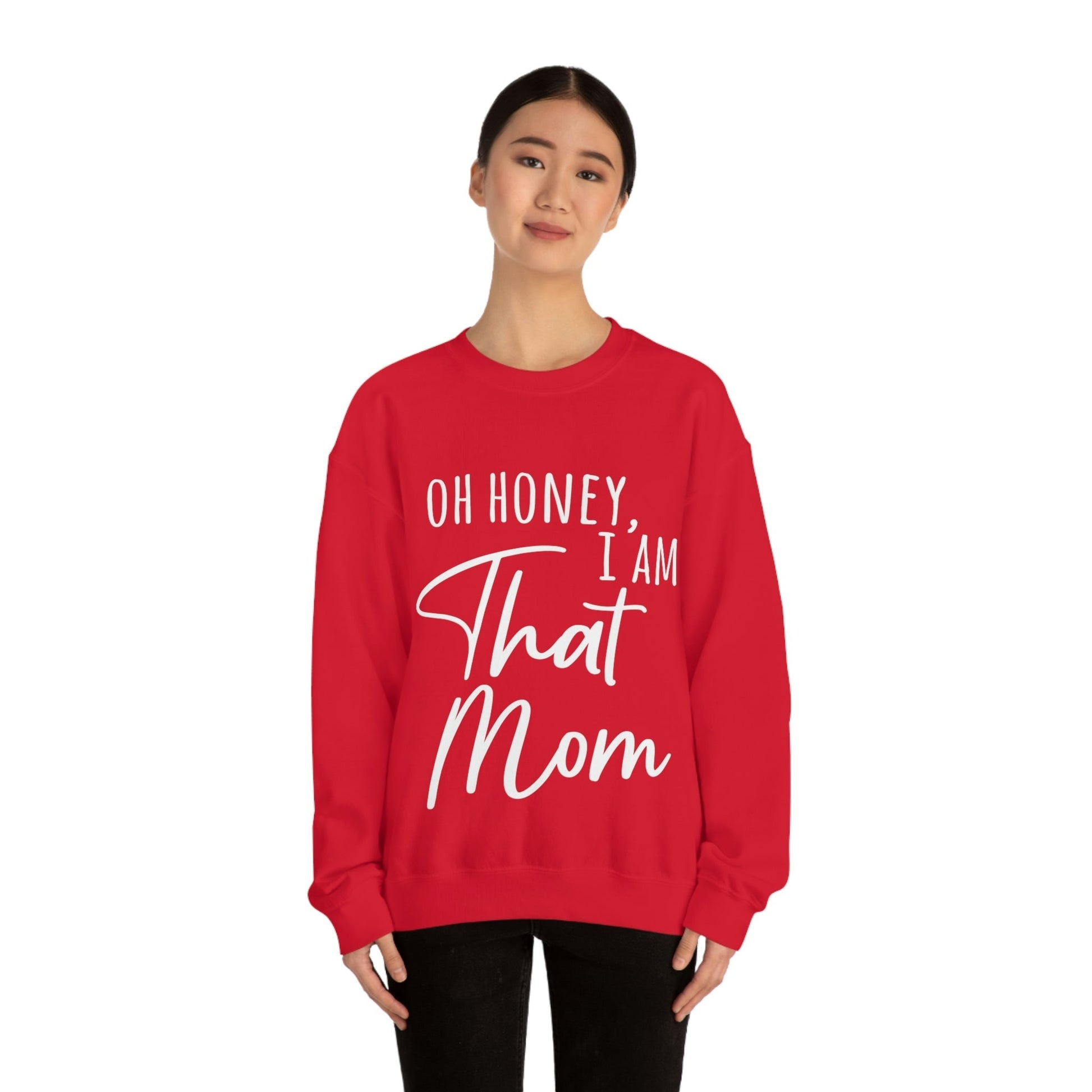 Honey I am That Mom International Mothers Day White Text Unisex Heavy Blend™ Crewneck Sweatshirt Ichaku [Perfect Gifts Selection]