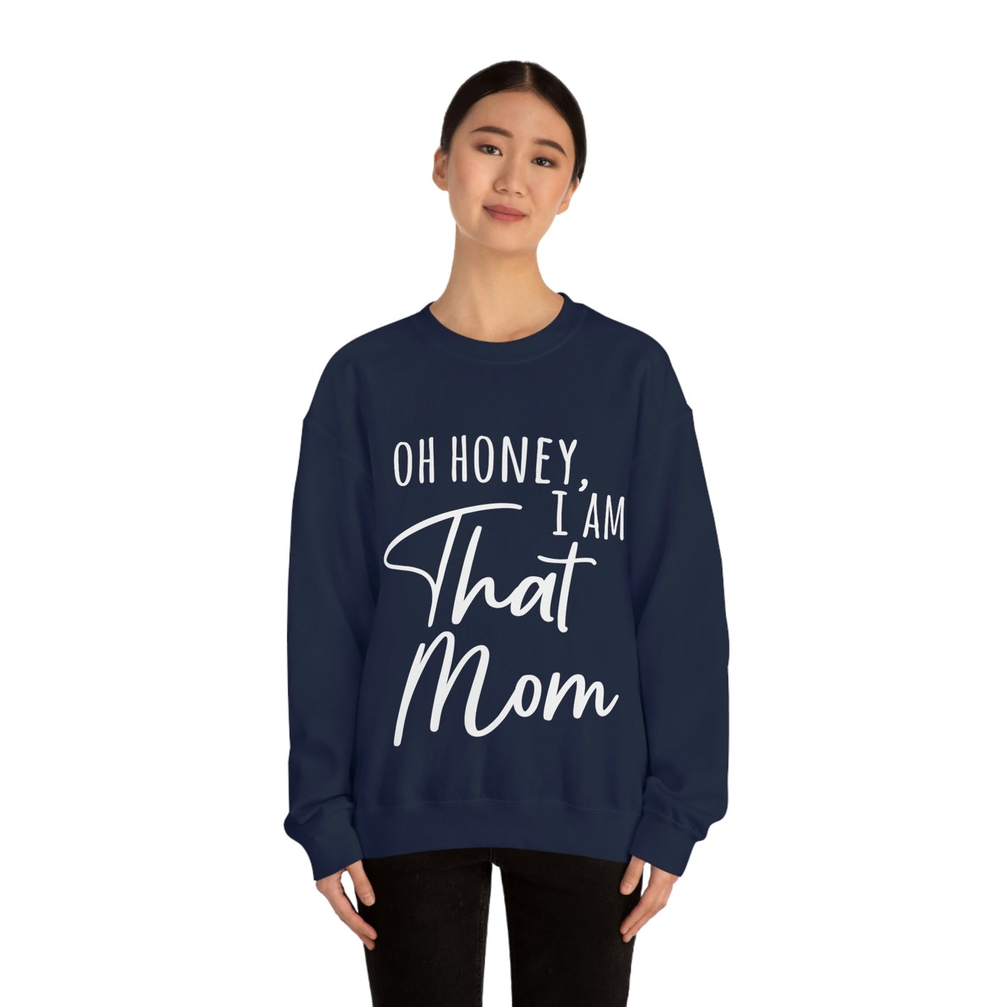 Honey I am That Mom International Mothers Day White Text Unisex Heavy Blend™ Crewneck Sweatshirt Ichaku [Perfect Gifts Selection]