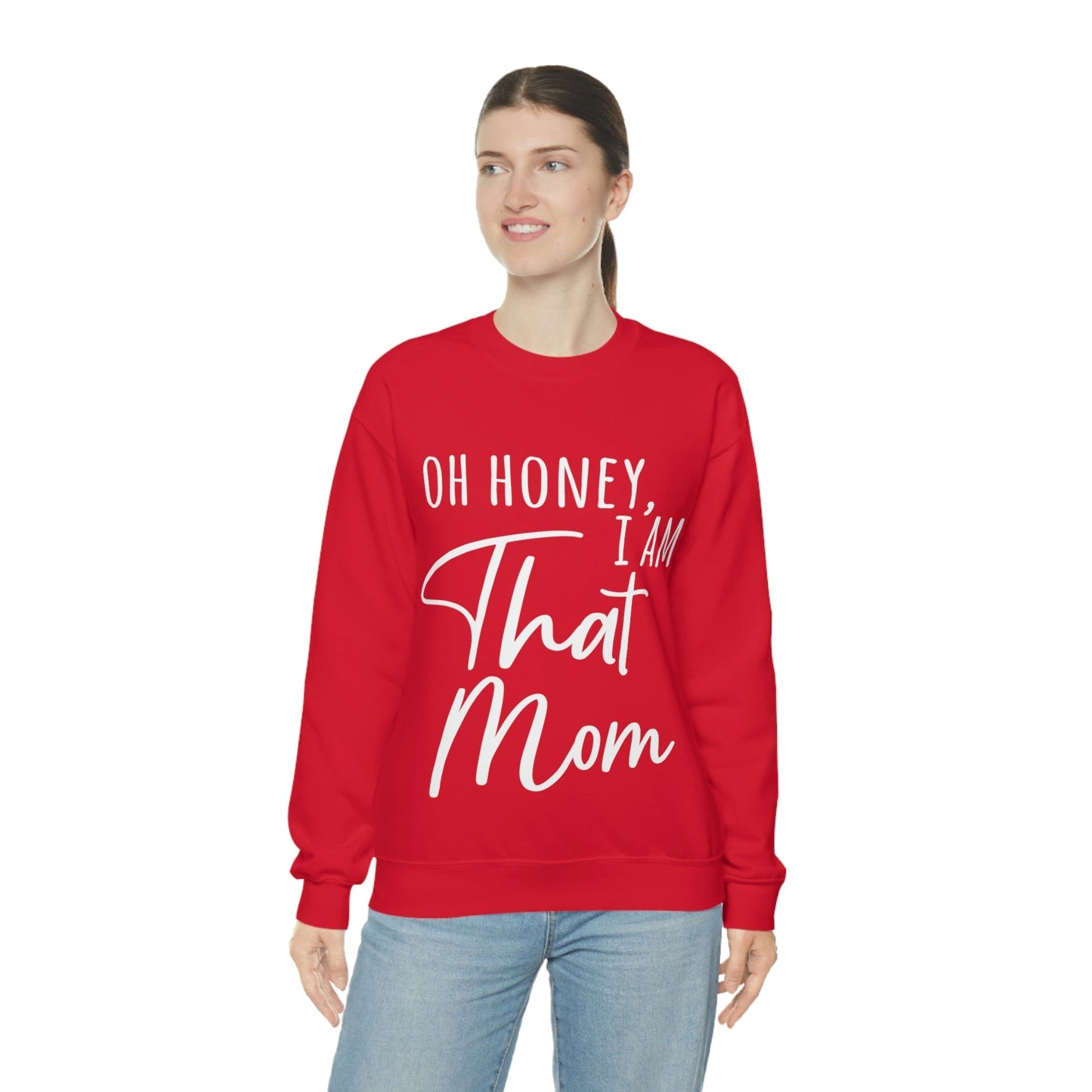 Honey I am That Mom International Mothers Day White Text Unisex Heavy Blend™ Crewneck Sweatshirt Ichaku [Perfect Gifts Selection]