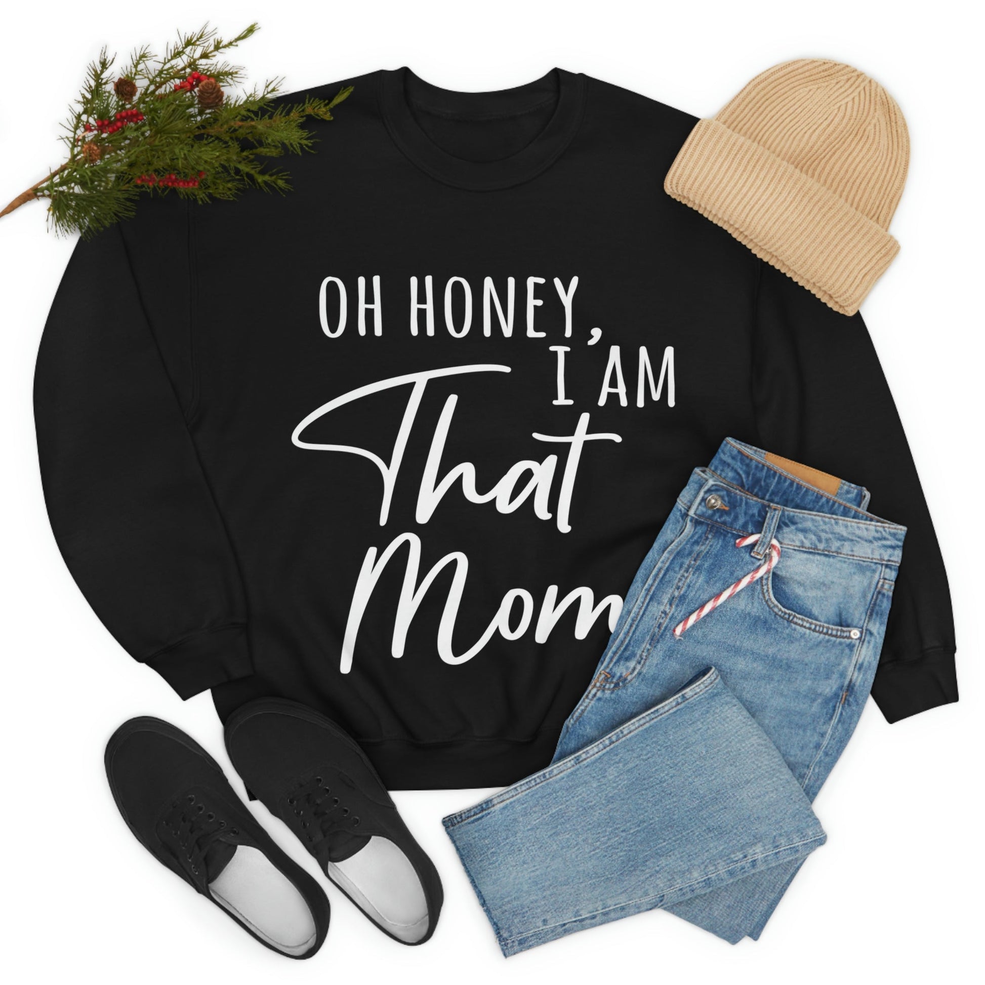 Honey I am That Mom International Mothers Day White Text Unisex Heavy Blend™ Crewneck Sweatshirt Ichaku [Perfect Gifts Selection]