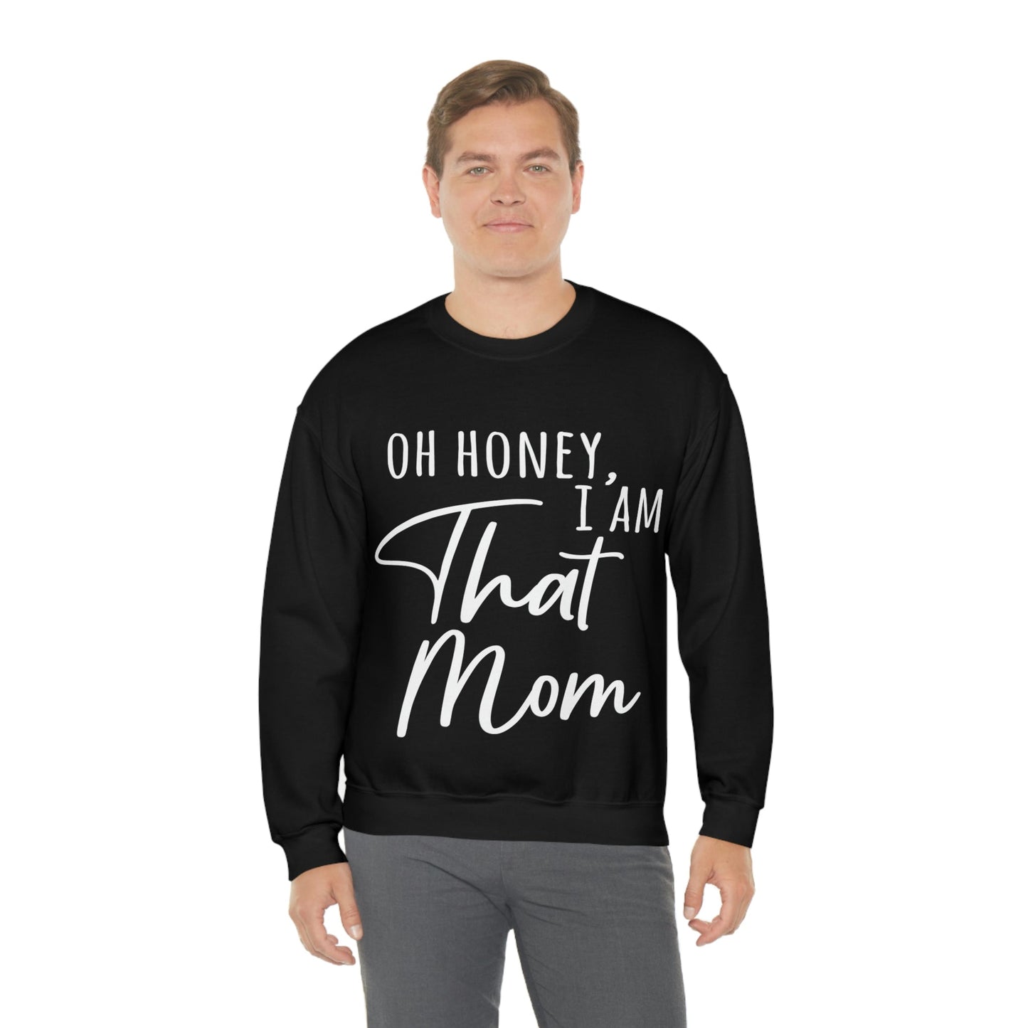 Honey I am That Mom International Mothers Day White Text Unisex Heavy Blend™ Crewneck Sweatshirt Ichaku [Perfect Gifts Selection]