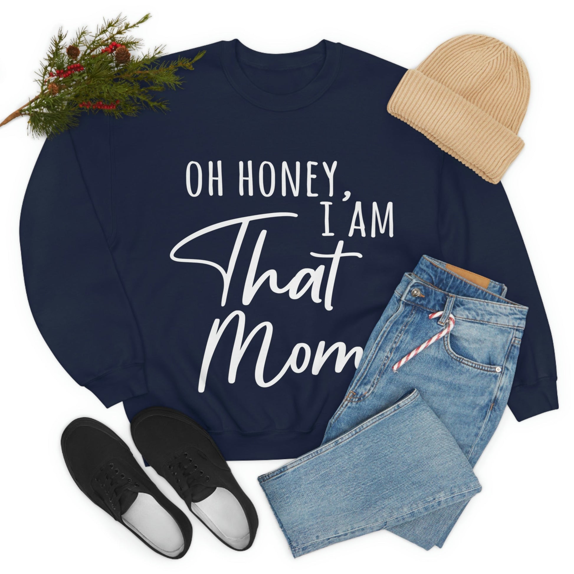 Honey I am That Mom International Mothers Day White Text Unisex Heavy Blend™ Crewneck Sweatshirt Ichaku [Perfect Gifts Selection]