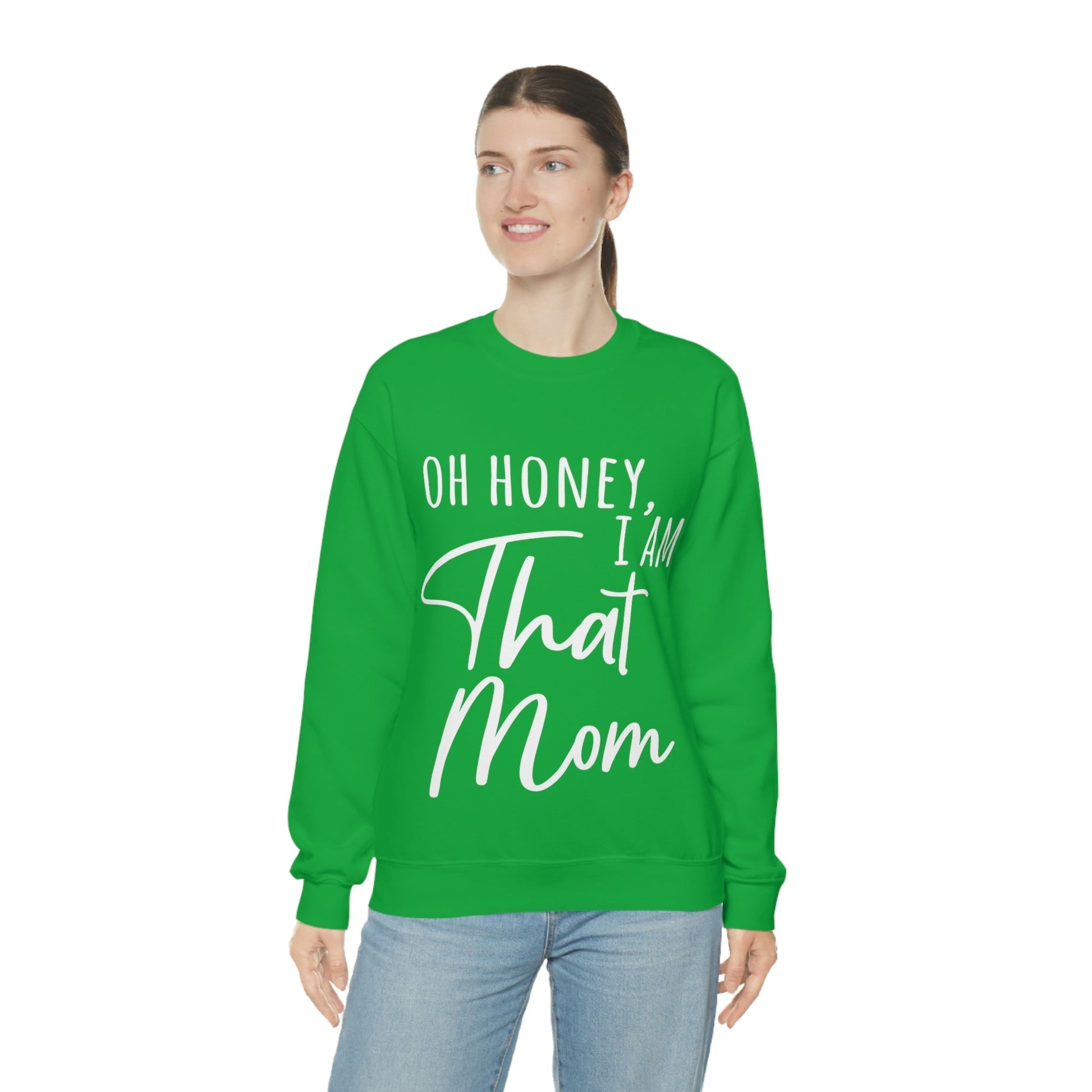 Honey I am That Mom International Mothers Day White Text Unisex Heavy Blend™ Crewneck Sweatshirt Ichaku [Perfect Gifts Selection]