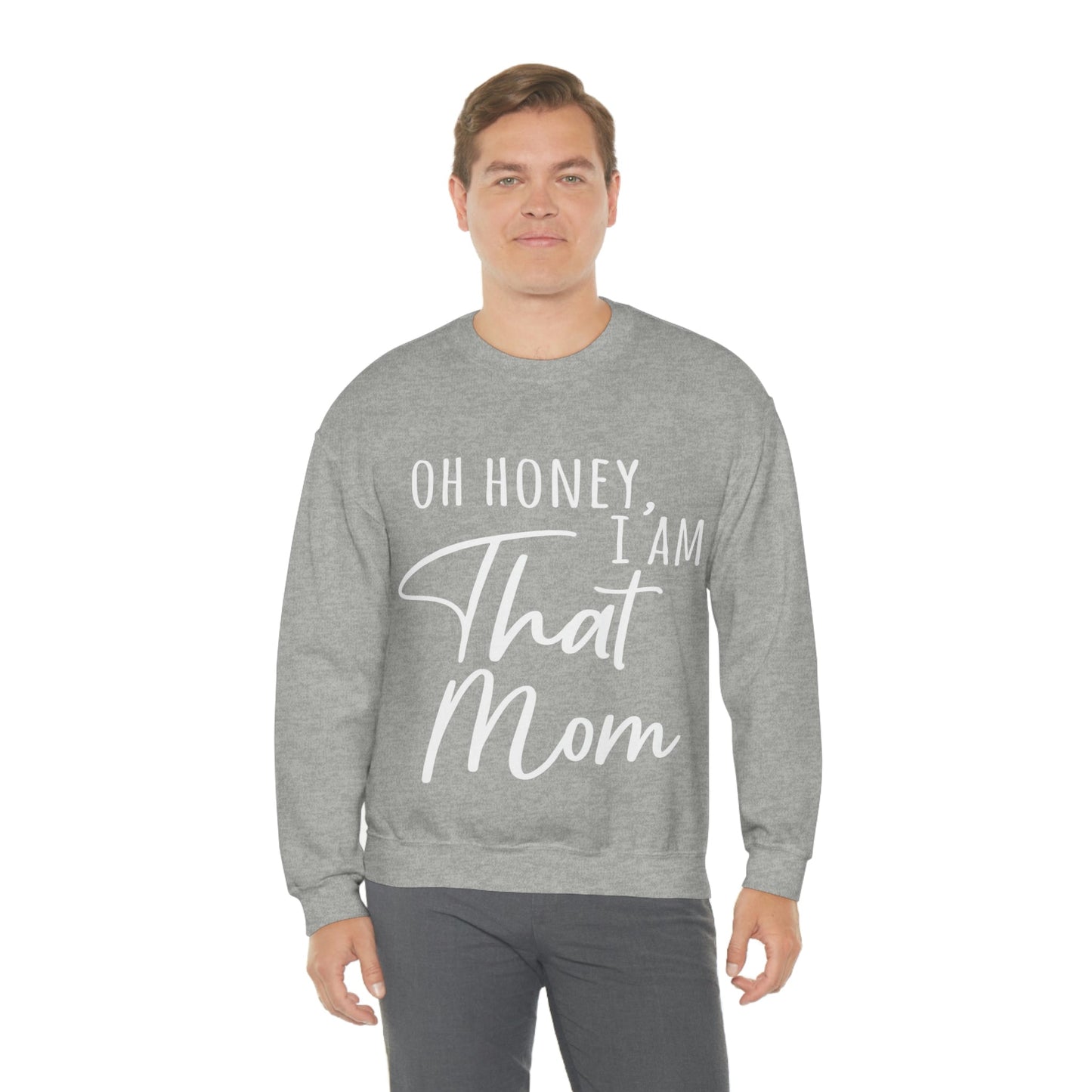 Honey I am That Mom International Mothers Day White Text Unisex Heavy Blend™ Crewneck Sweatshirt Ichaku [Perfect Gifts Selection]