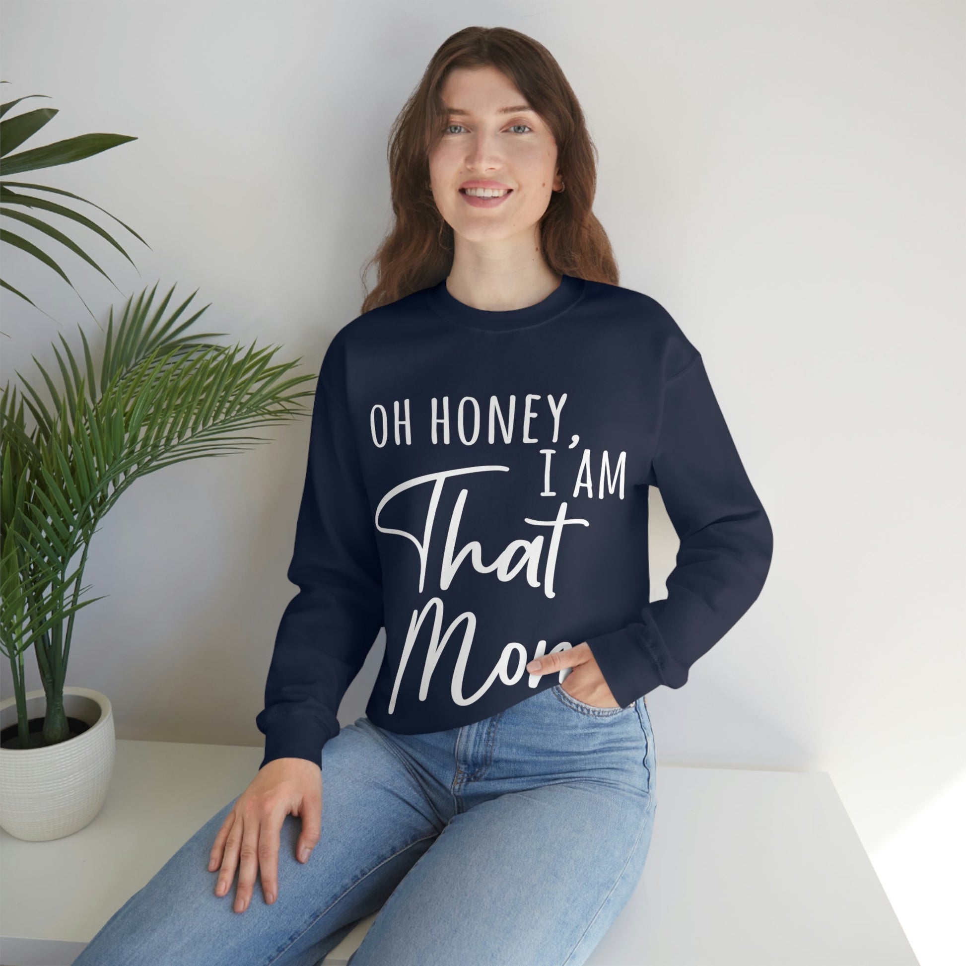 Honey I am That Mom International Mothers Day White Text Unisex Heavy Blend™ Crewneck Sweatshirt Ichaku [Perfect Gifts Selection]