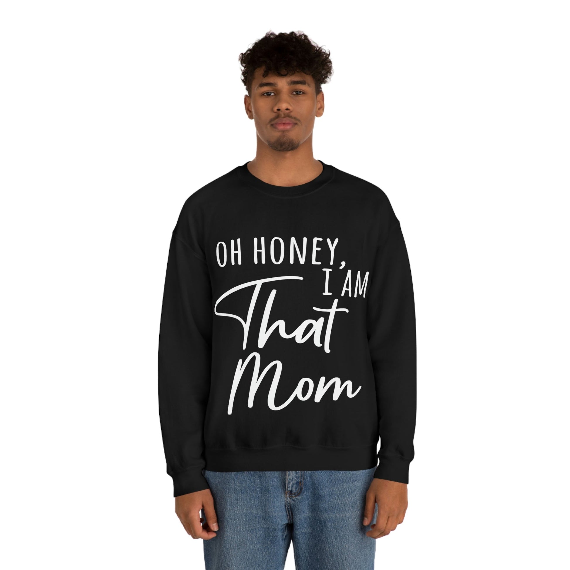 Honey I am That Mom International Mothers Day White Text Unisex Heavy Blend™ Crewneck Sweatshirt Ichaku [Perfect Gifts Selection]