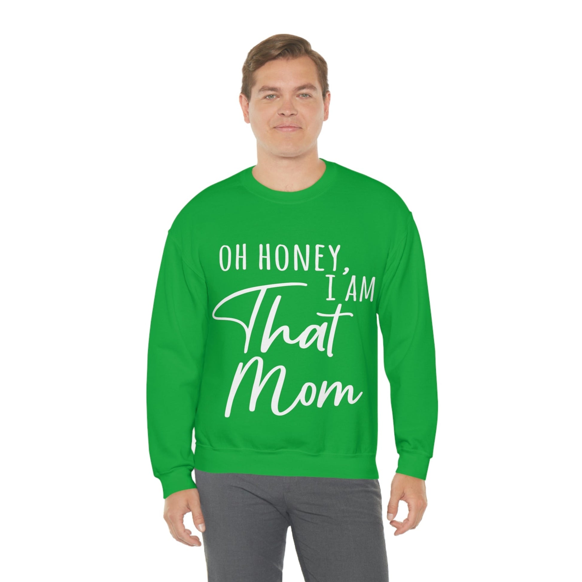 Honey I am That Mom International Mothers Day White Text Unisex Heavy Blend™ Crewneck Sweatshirt Ichaku [Perfect Gifts Selection]