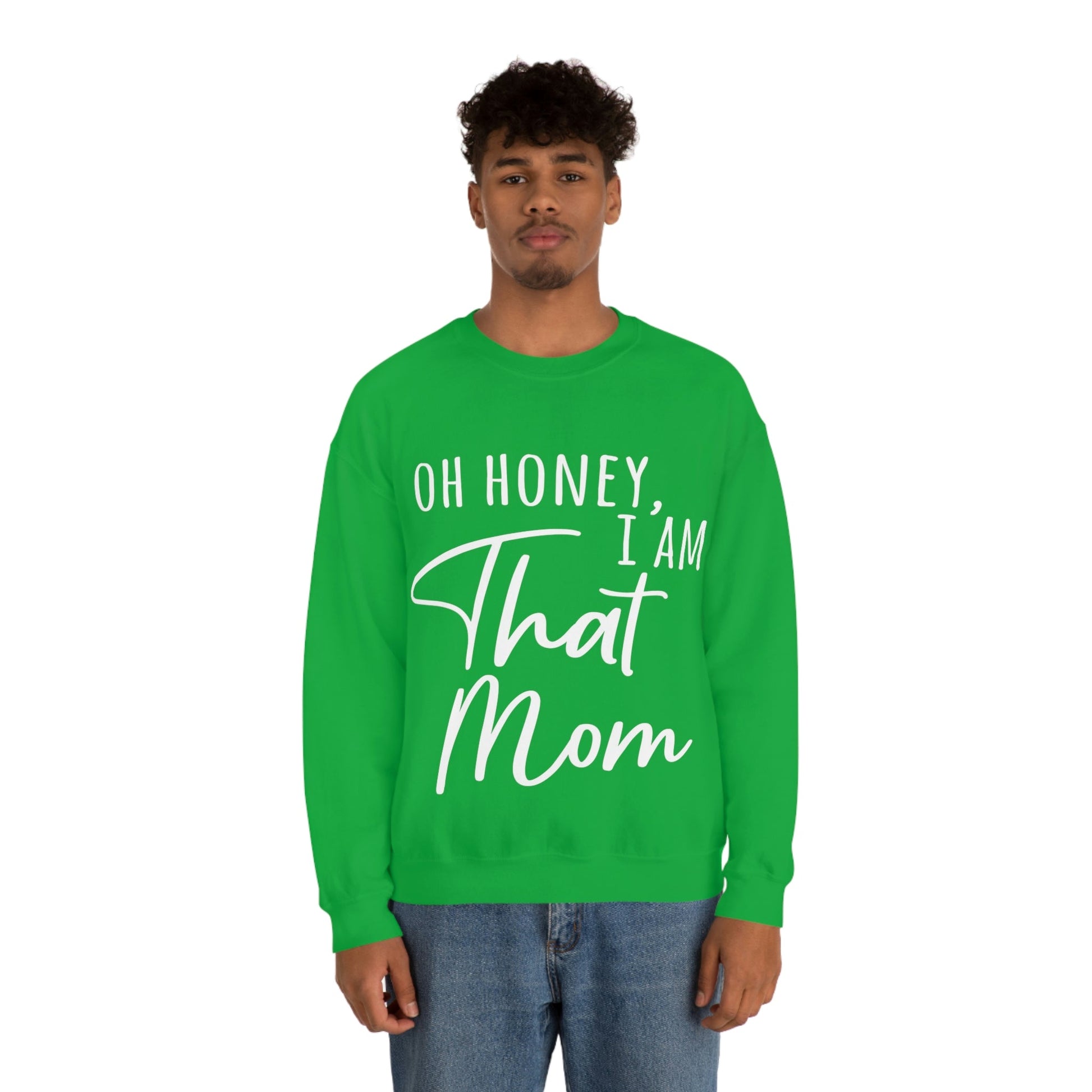 Honey I am That Mom International Mothers Day White Text Unisex Heavy Blend™ Crewneck Sweatshirt Ichaku [Perfect Gifts Selection]