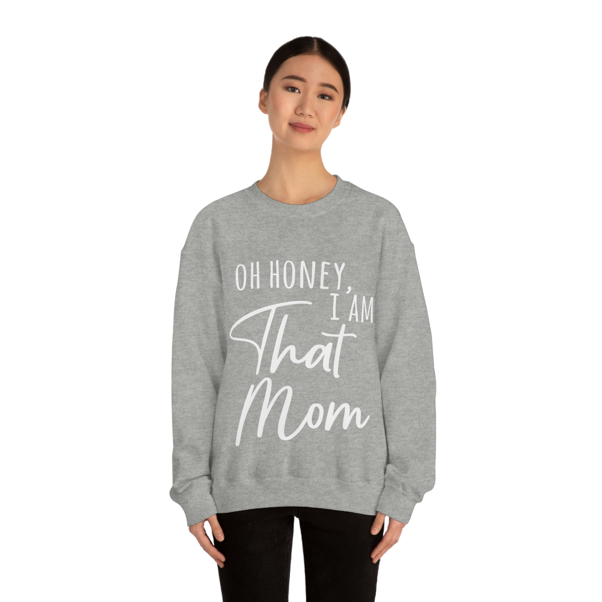 Honey I am That Mom International Mothers Day White Text Unisex Heavy Blend™ Crewneck Sweatshirt Ichaku [Perfect Gifts Selection]