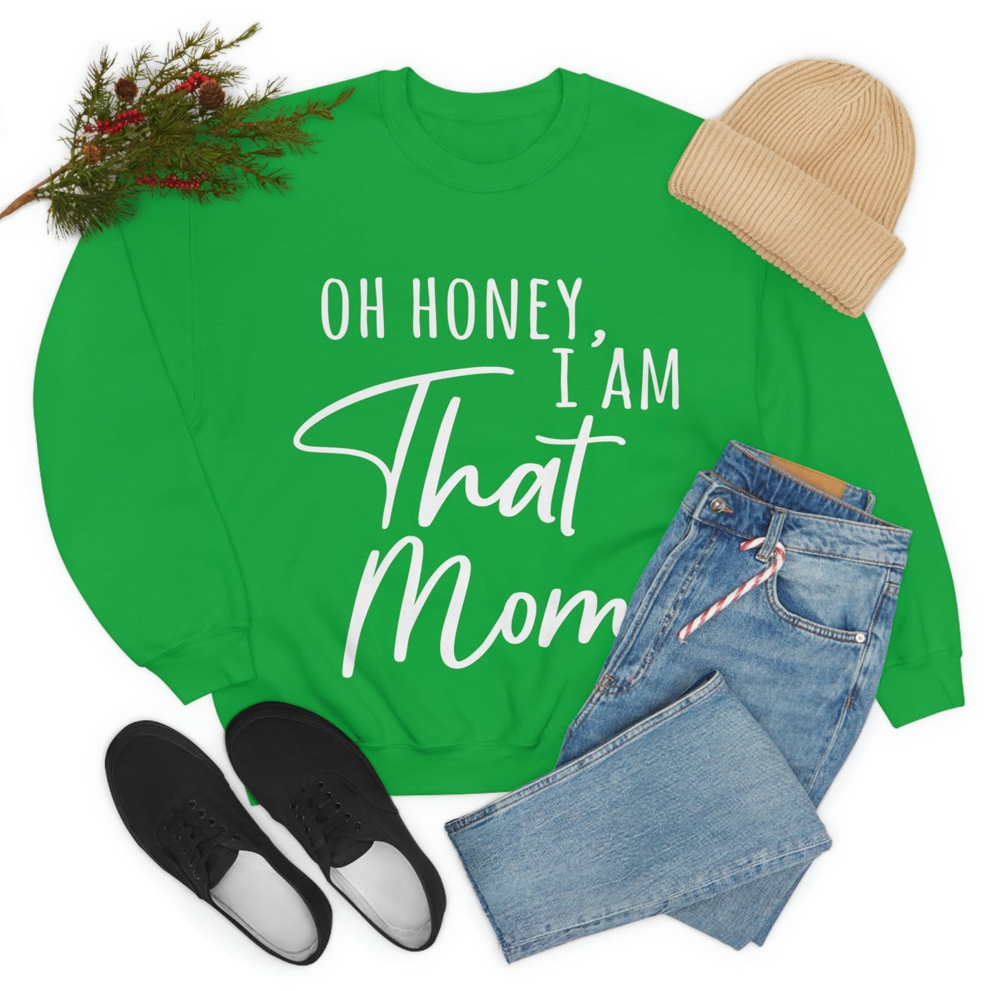 Honey I am That Mom International Mothers Day White Text Unisex Heavy Blend™ Crewneck Sweatshirt Ichaku [Perfect Gifts Selection]