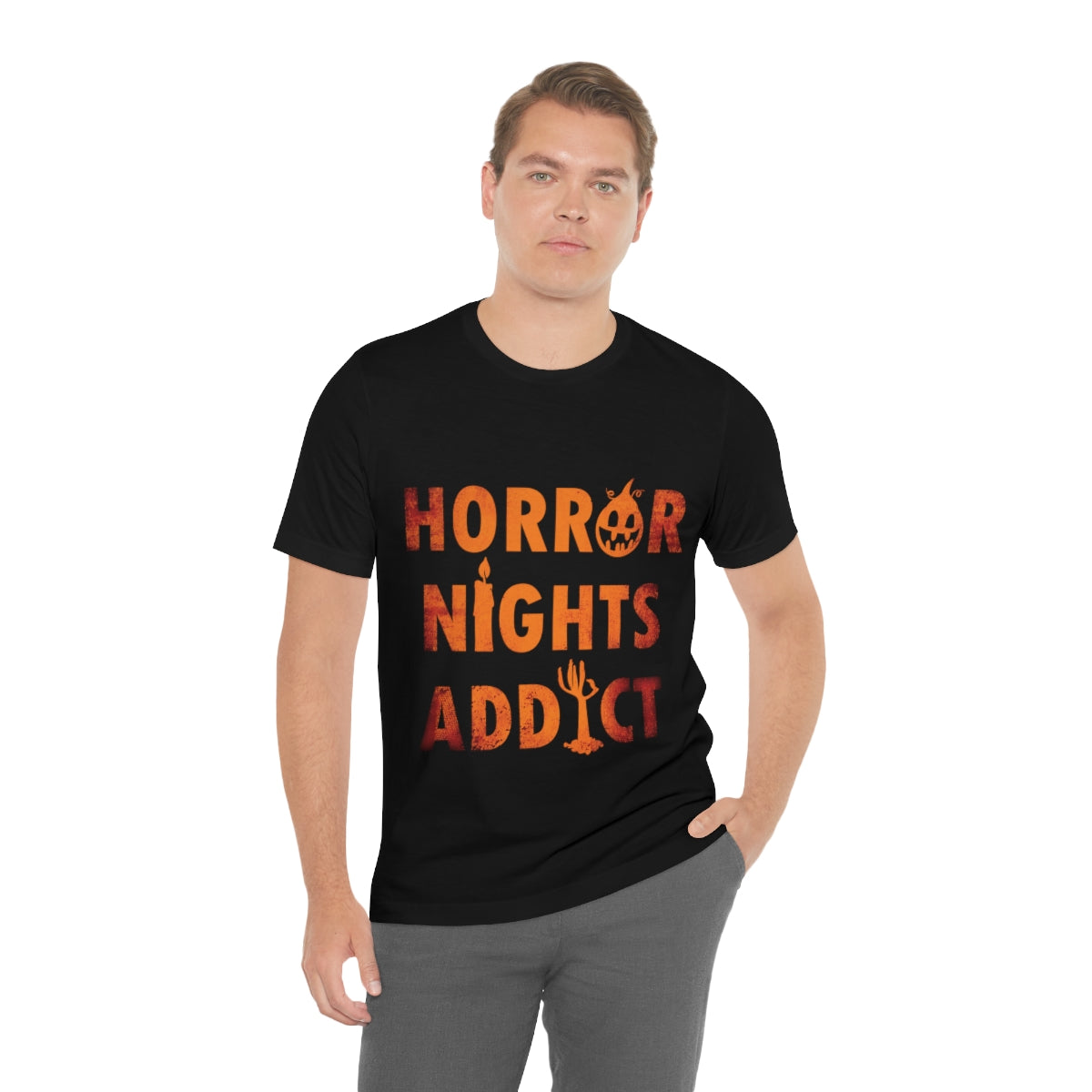 Horror Addiction Halloween Scary Pumpkin Unisex Jersey Short Sleeve T-Shirt Ichaku [Perfect Gifts Selection]