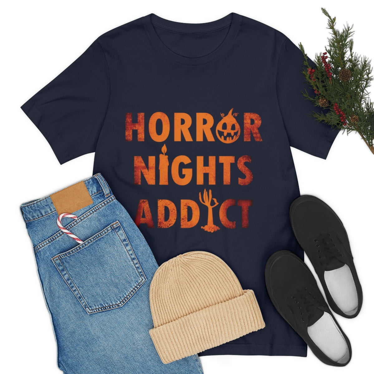 Horror Addiction Halloween Scary Pumpkin Unisex Jersey Short Sleeve T-Shirt Ichaku [Perfect Gifts Selection]