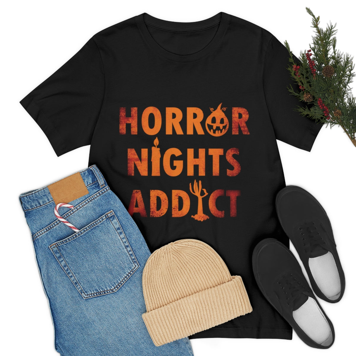 Horror Addiction Halloween Scary Pumpkin Unisex Jersey Short Sleeve T-Shirt Ichaku [Perfect Gifts Selection]