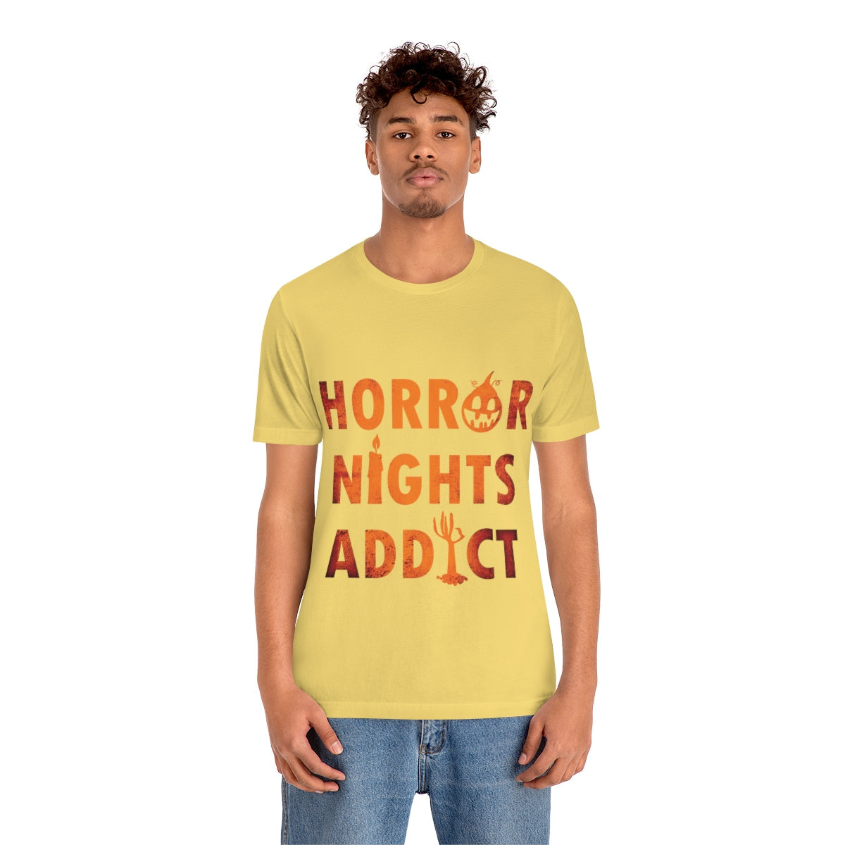 Horror Addiction Halloween Scary Pumpkin Unisex Jersey Short Sleeve T-Shirt Ichaku [Perfect Gifts Selection]