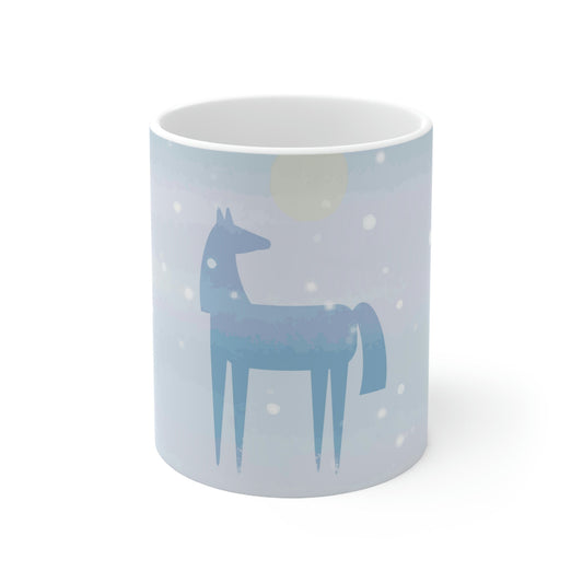 Horse Under the Snow Winter Landscape Art Ceramic Mug 11oz Ichaku [Perfect Gifts Selection]