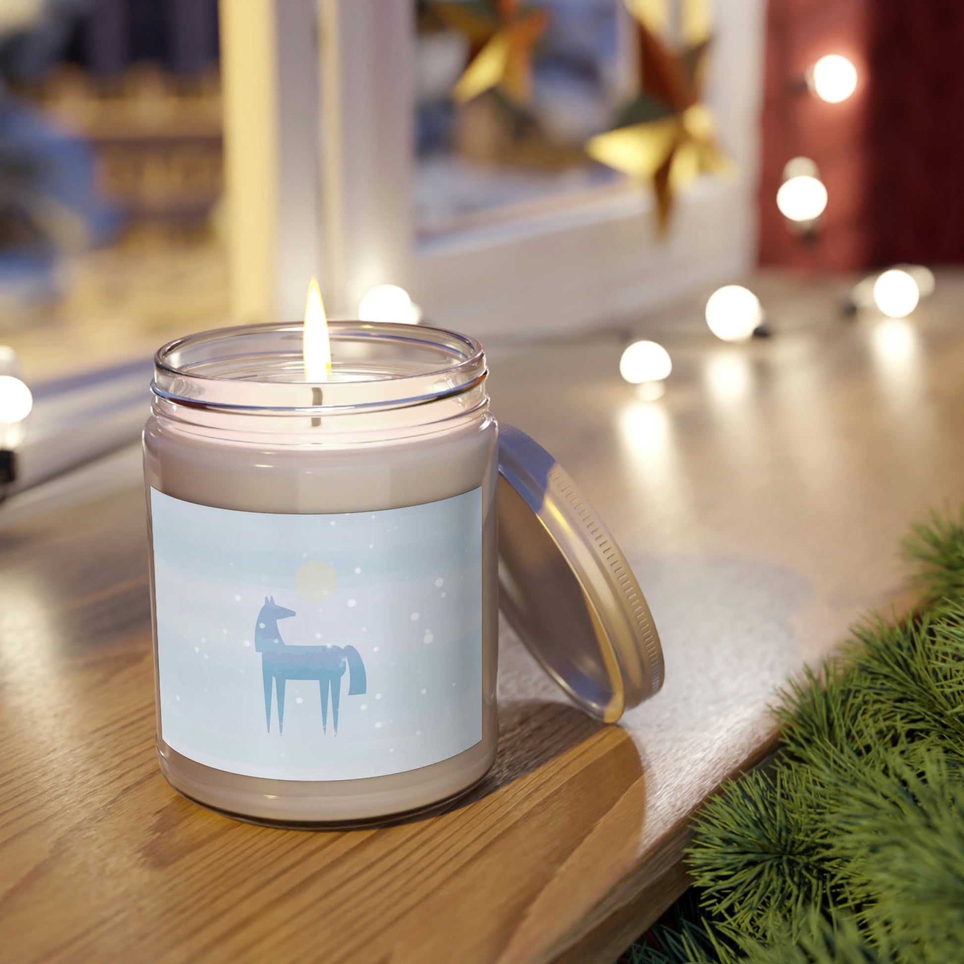 Horse Under the Snow Winter Landscape Art Scented Candle Up to 60h Soy Wax 9oz Ichaku [Perfect Gifts Selection]