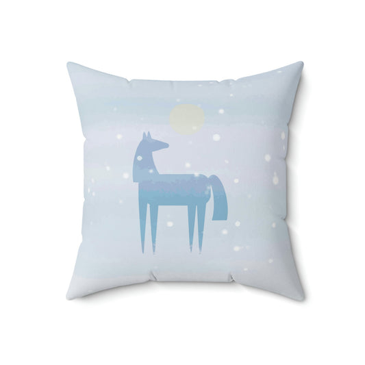 Horse Under the Snow Winter Landscape Art Spun Polyester Square Pillow Ichaku [Perfect Gifts Selection]