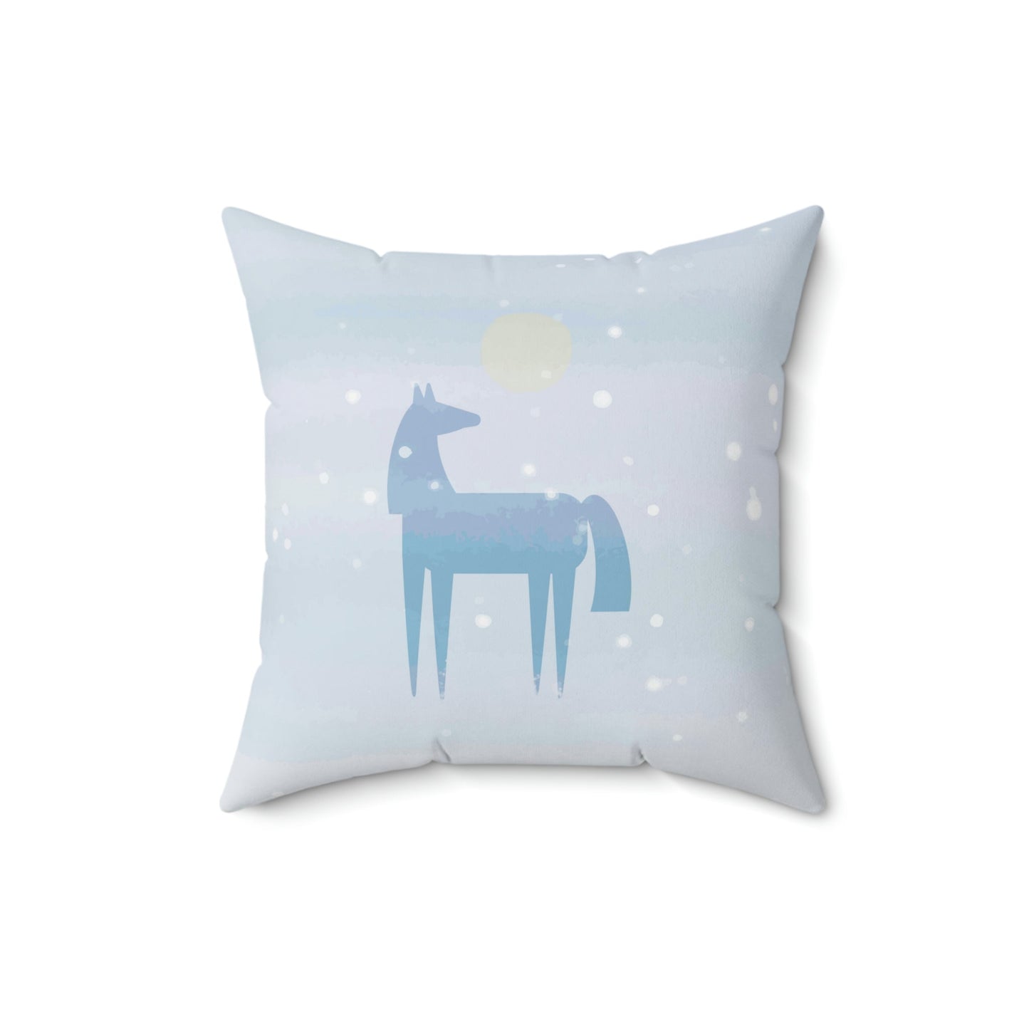 Horse Under the Snow Winter Landscape Art Spun Polyester Square Pillow Ichaku [Perfect Gifts Selection]