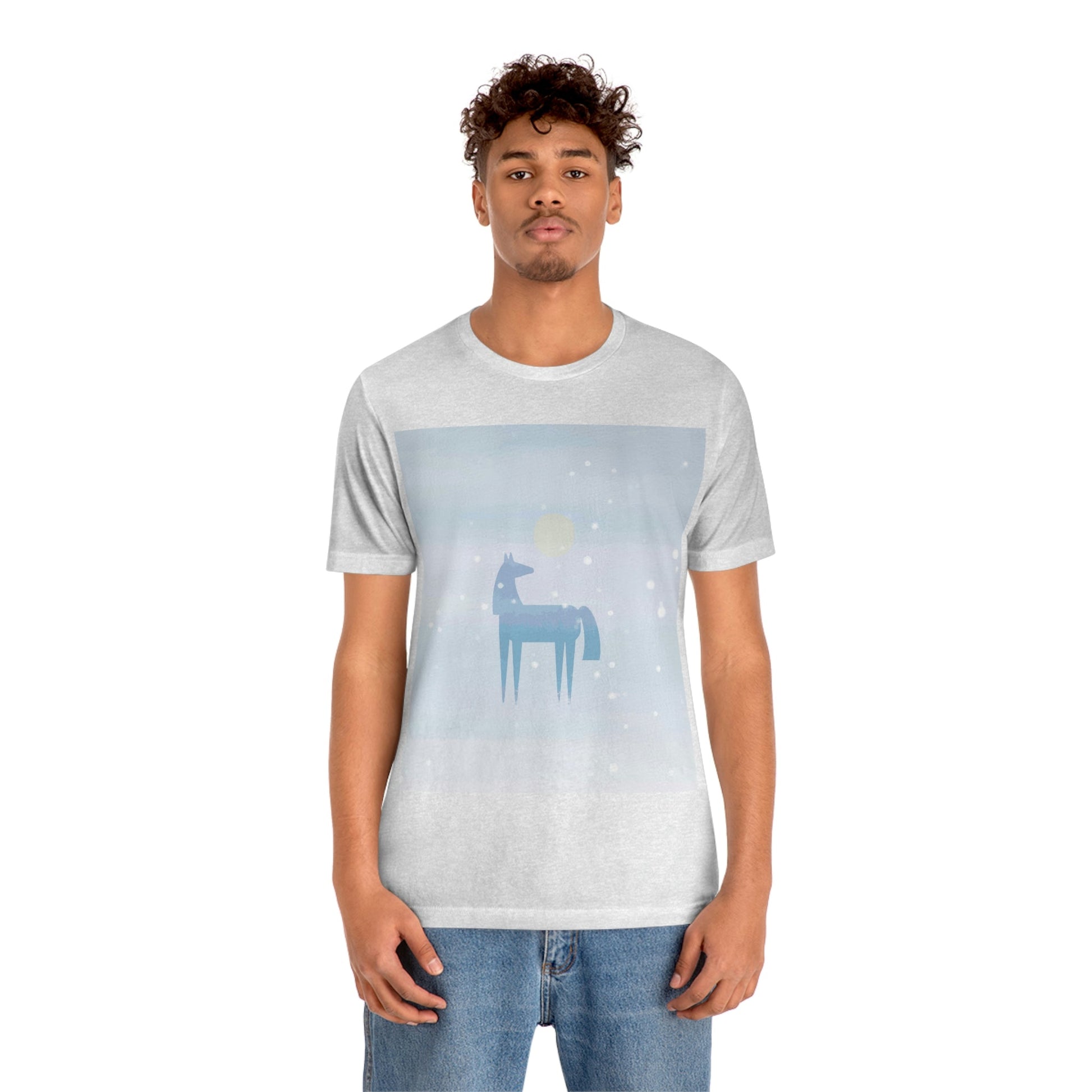 Horse Under the Snow Winter Landscape Unisex Jersey Short Sleeve T-Shirt Ichaku [Perfect Gifts Selection]