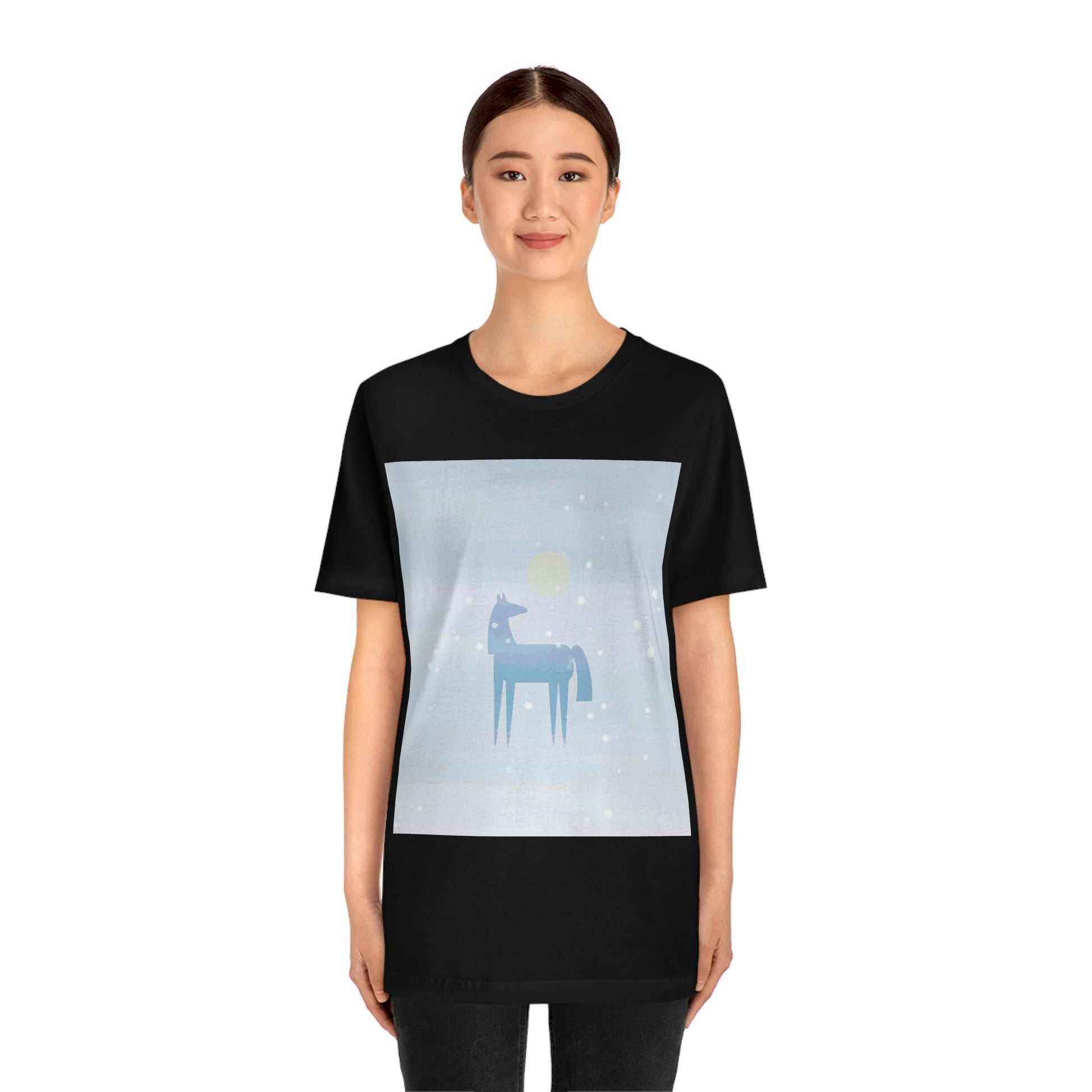 Horse Under the Snow Winter Landscape Unisex Jersey Short Sleeve T-Shirt Ichaku [Perfect Gifts Selection]