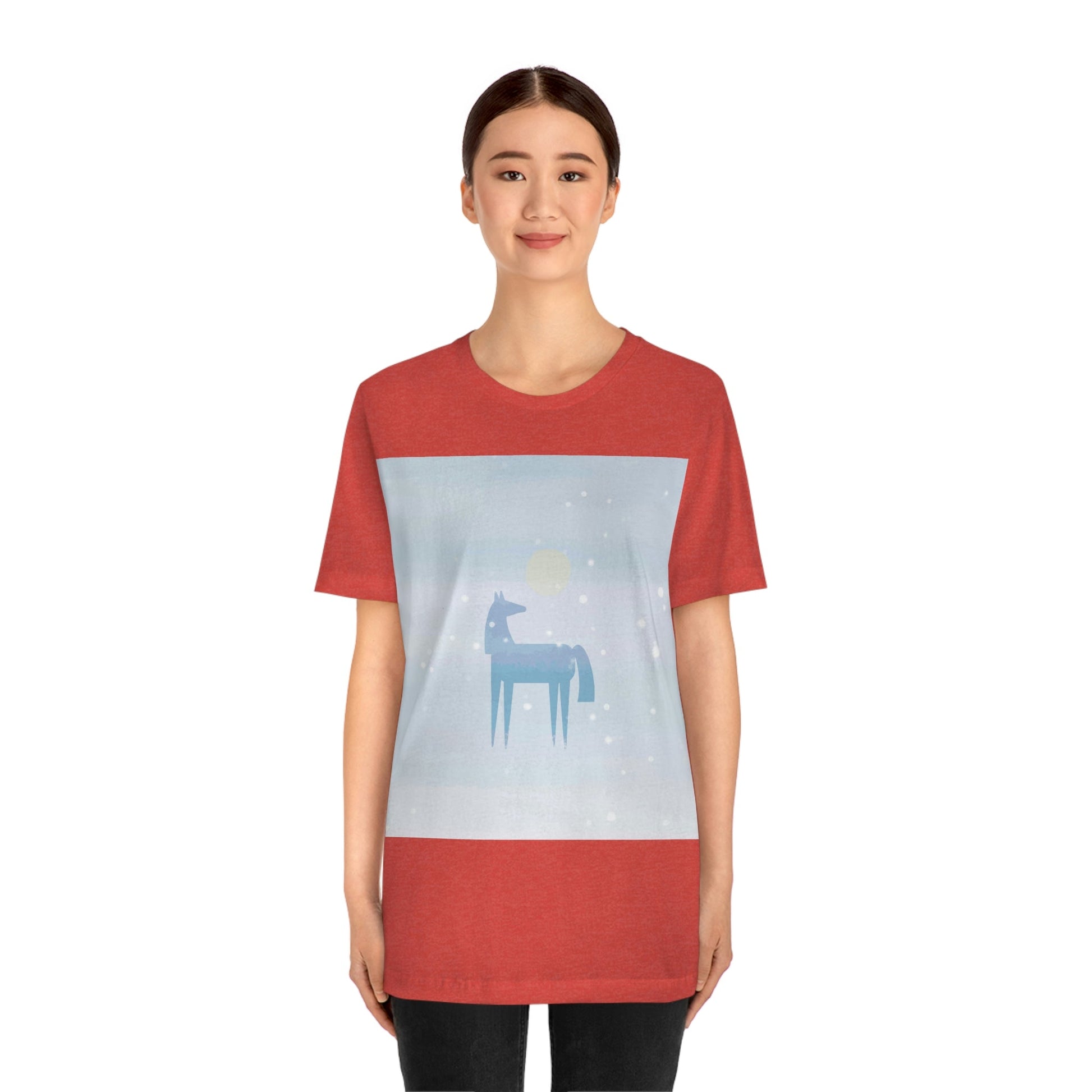 Horse Under the Snow Winter Landscape Unisex Jersey Short Sleeve T-Shirt Ichaku [Perfect Gifts Selection]