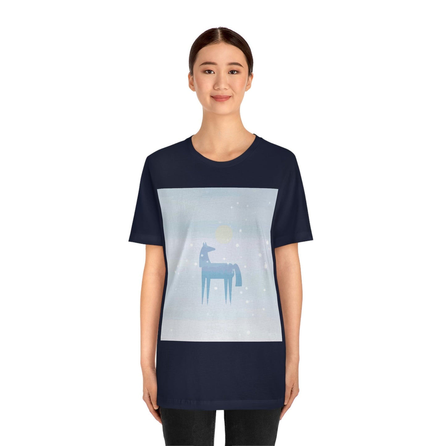 Horse Under the Snow Winter Landscape Unisex Jersey Short Sleeve T-Shirt Ichaku [Perfect Gifts Selection]