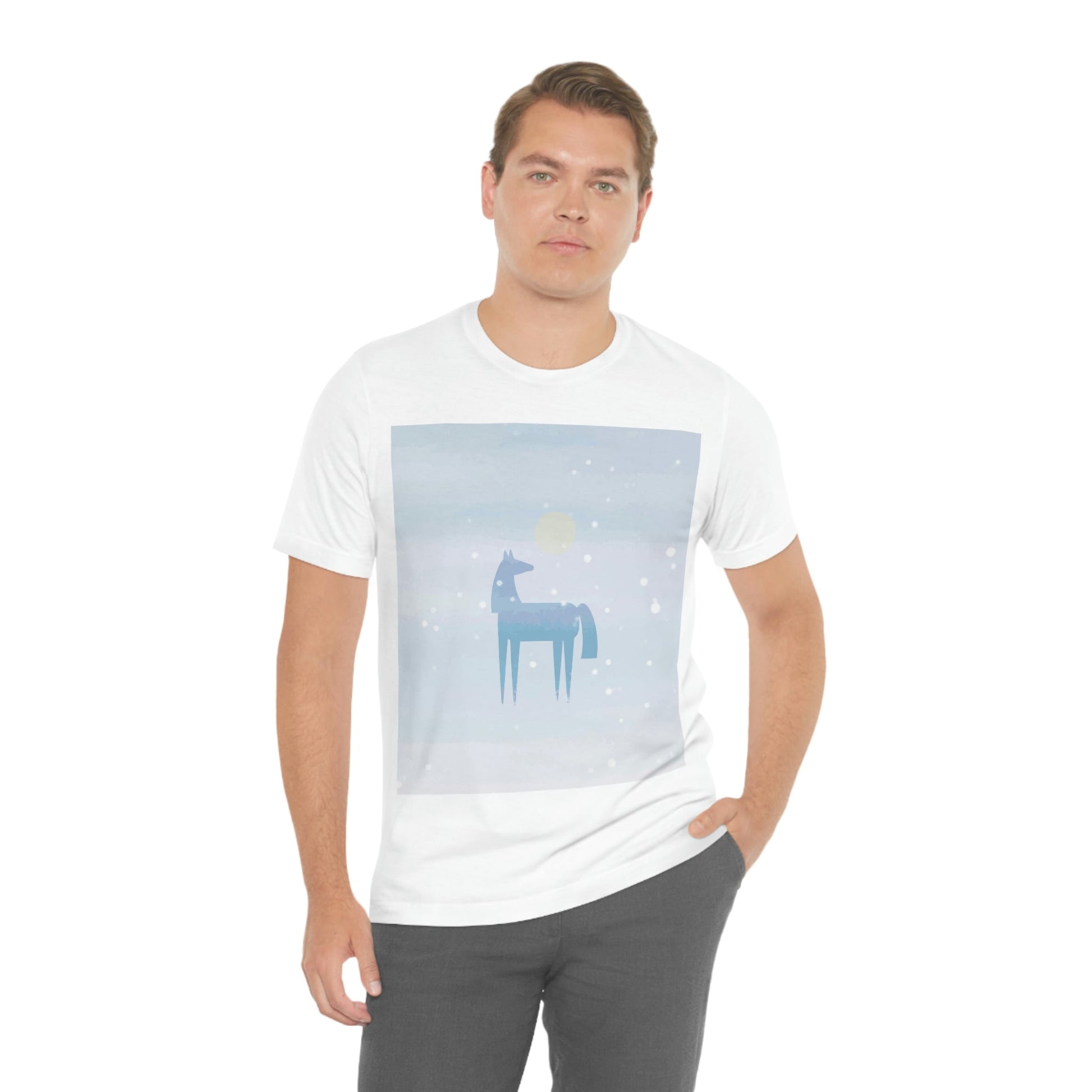 Horse Under the Snow Winter Landscape Unisex Jersey Short Sleeve T-Shirt Ichaku [Perfect Gifts Selection]