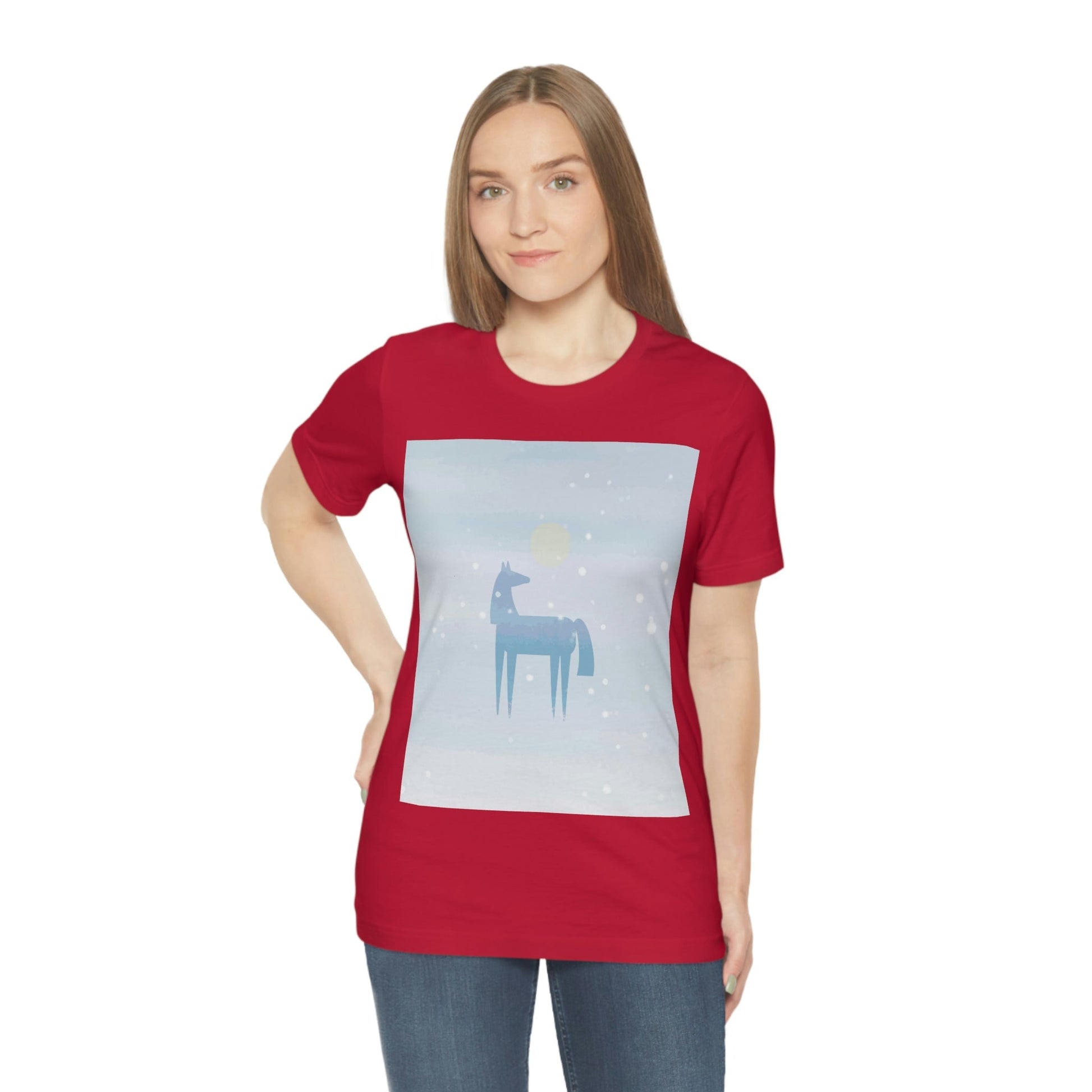 Horse Under the Snow Winter Landscape Unisex Jersey Short Sleeve T-Shirt Ichaku [Perfect Gifts Selection]