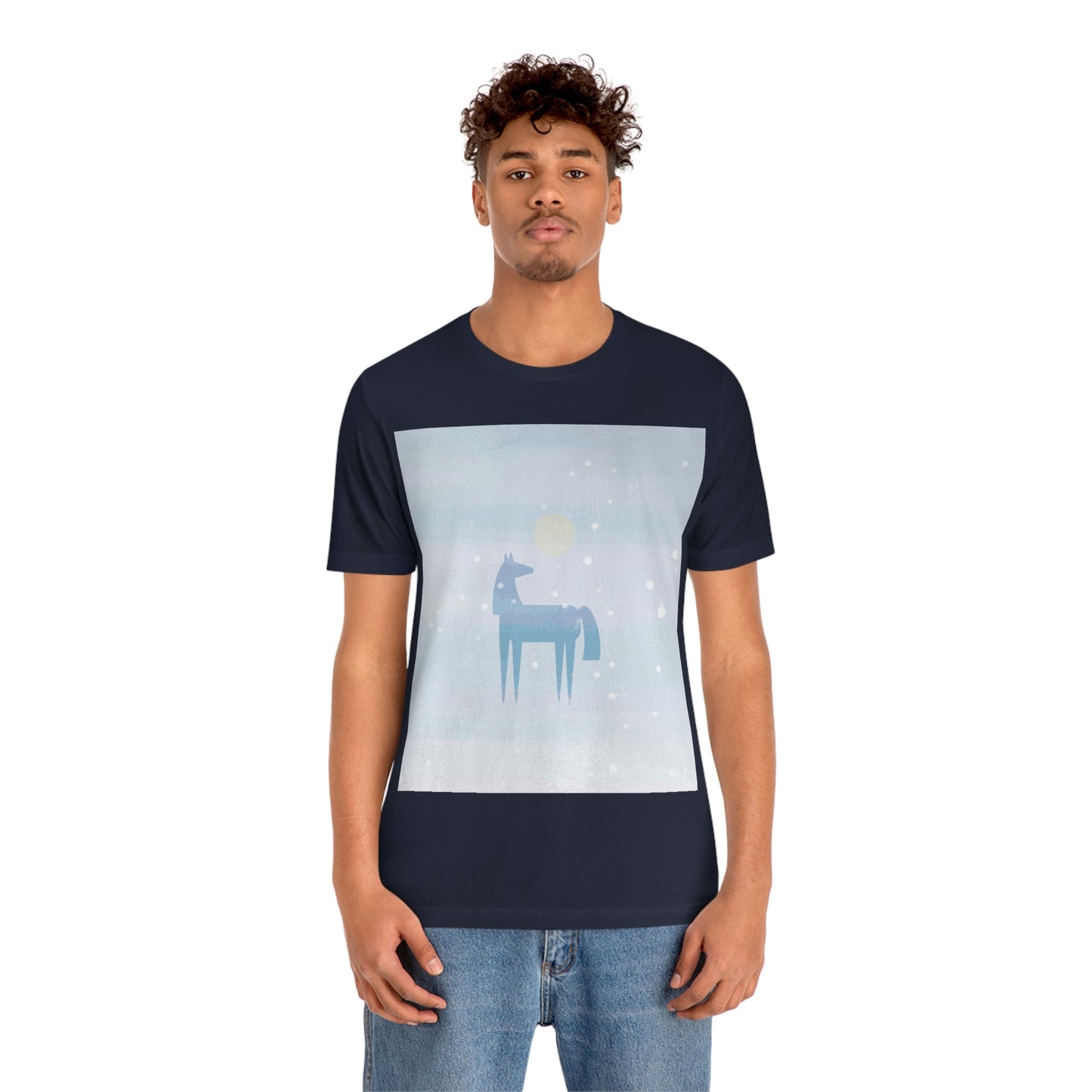 Horse Under the Snow Winter Landscape Unisex Jersey Short Sleeve T-Shirt Ichaku [Perfect Gifts Selection]