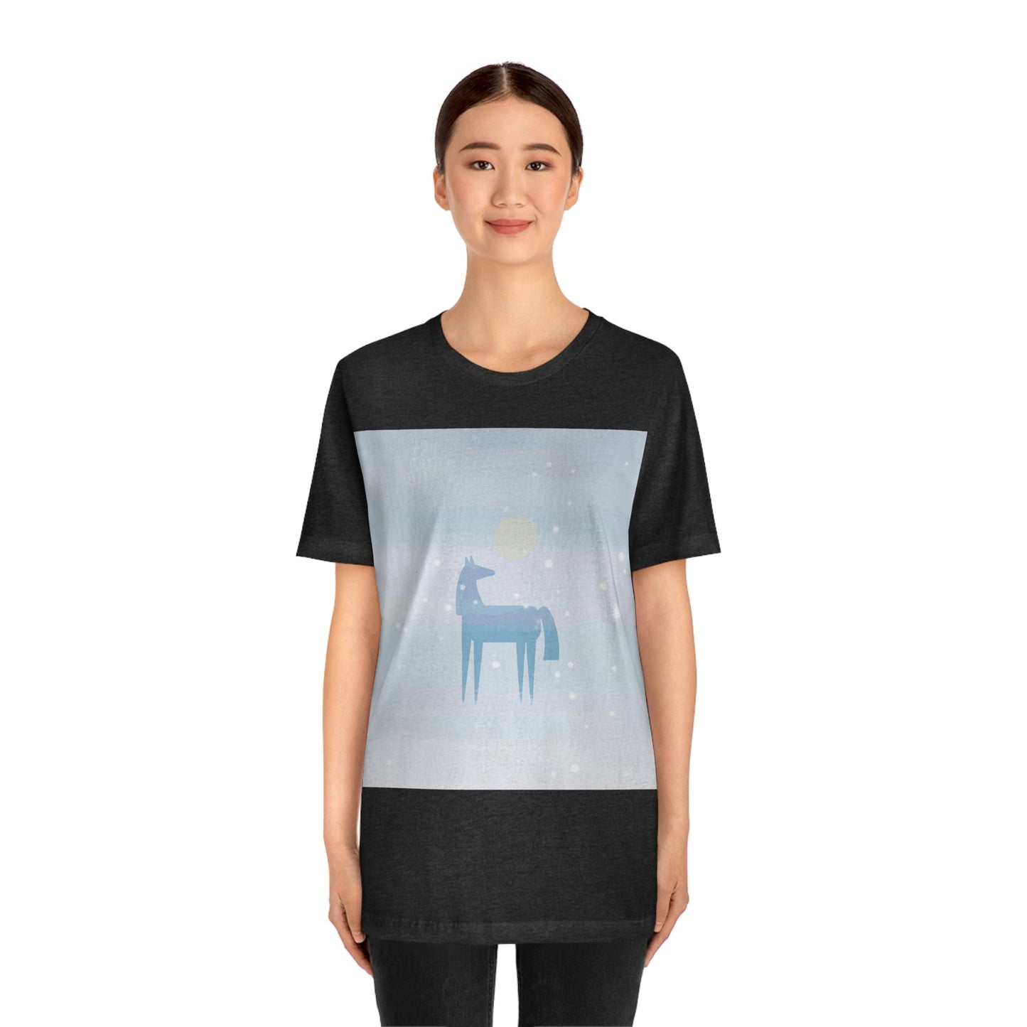 Horse Under the Snow Winter Landscape Unisex Jersey Short Sleeve T-Shirt Ichaku [Perfect Gifts Selection]