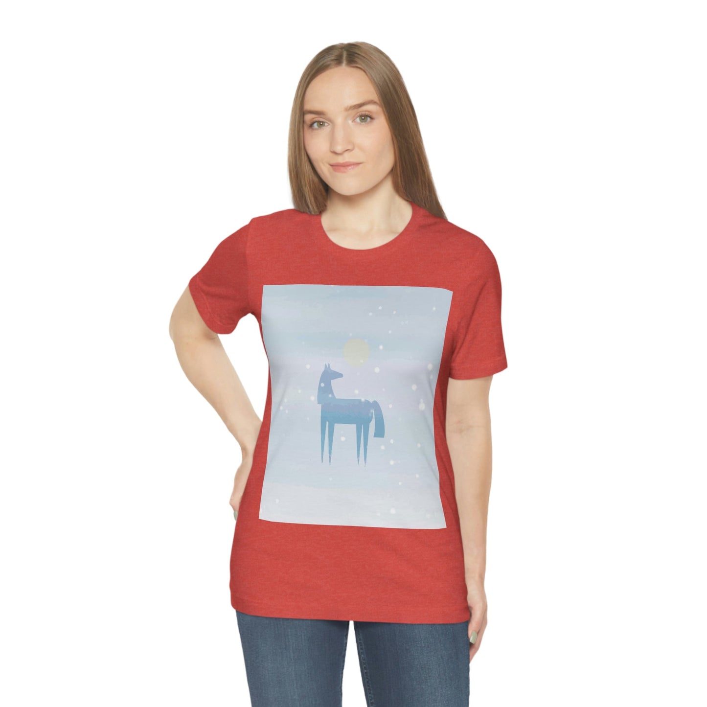 Horse Under the Snow Winter Landscape Unisex Jersey Short Sleeve T-Shirt Ichaku [Perfect Gifts Selection]