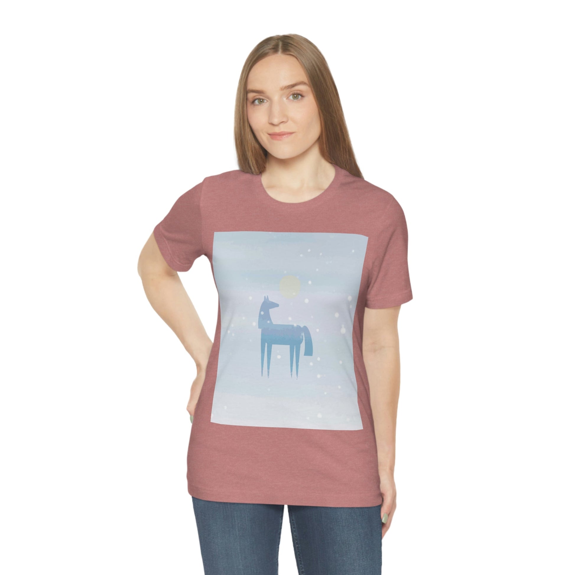 Horse Under the Snow Winter Landscape Unisex Jersey Short Sleeve T-Shirt Ichaku [Perfect Gifts Selection]