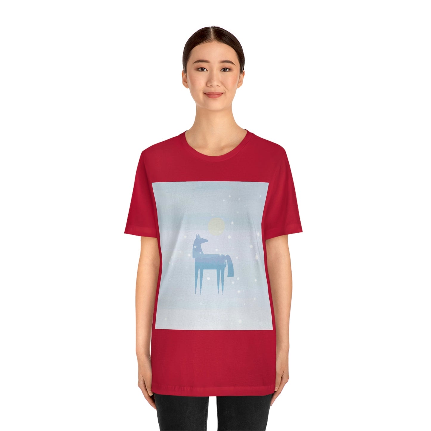 Horse Under the Snow Winter Landscape Unisex Jersey Short Sleeve T-Shirt Ichaku [Perfect Gifts Selection]