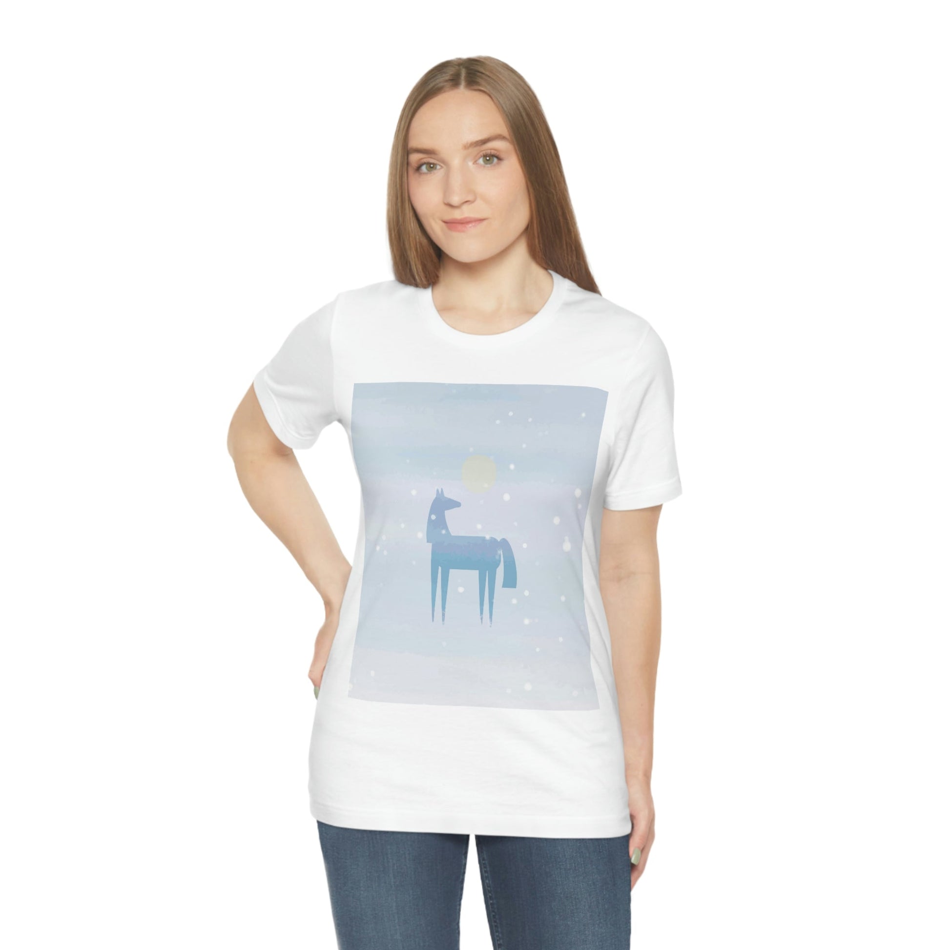 Horse Under the Snow Winter Landscape Unisex Jersey Short Sleeve T-Shirt Ichaku [Perfect Gifts Selection]