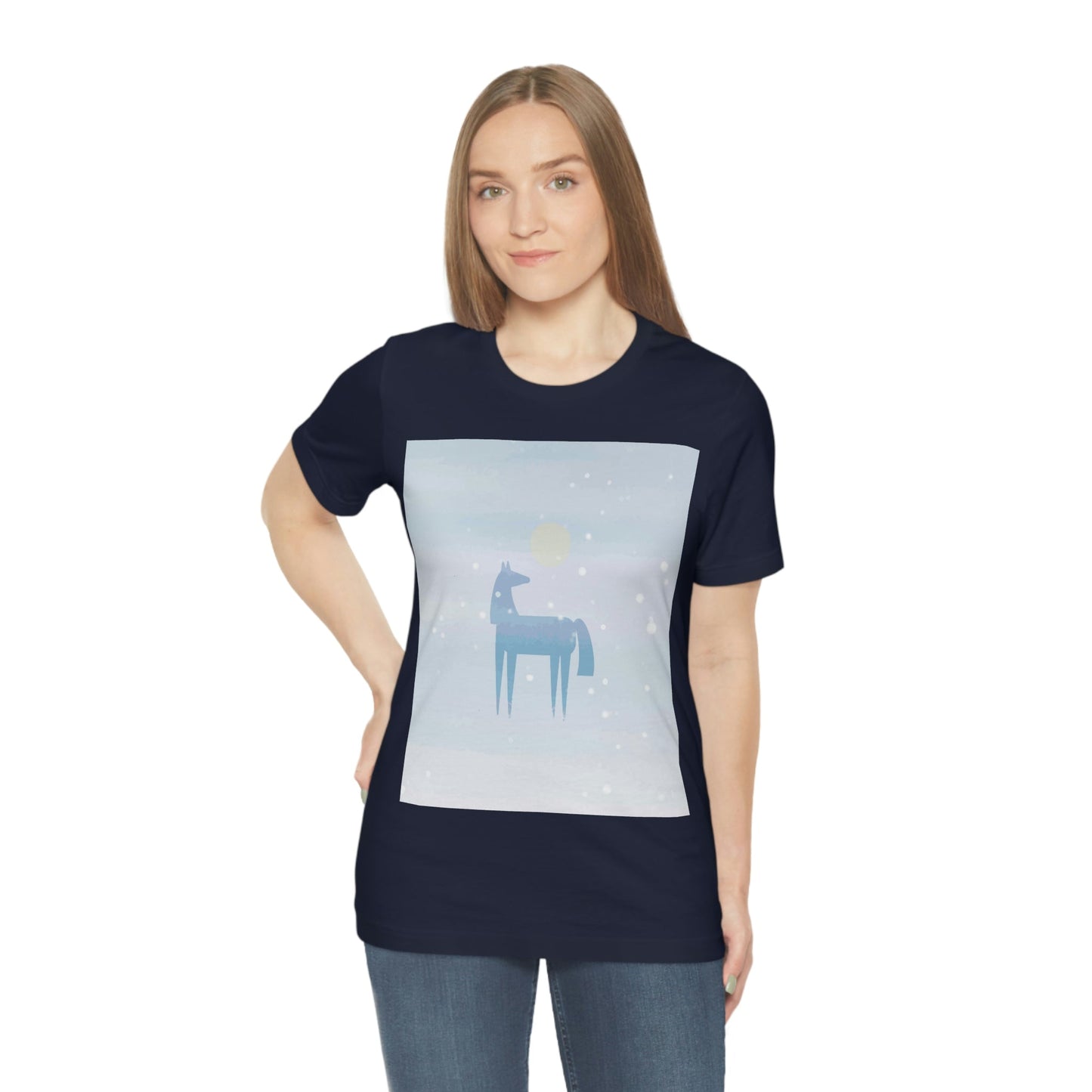 Horse Under the Snow Winter Landscape Unisex Jersey Short Sleeve T-Shirt Ichaku [Perfect Gifts Selection]