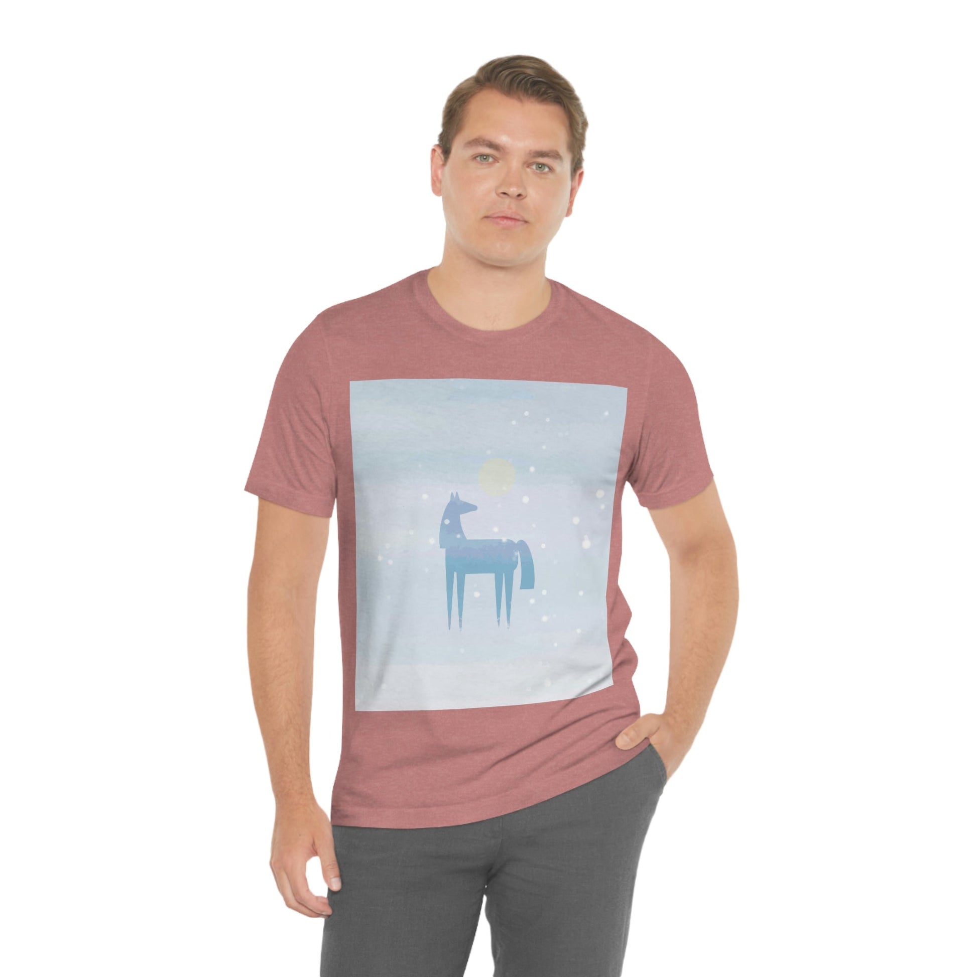 Horse Under the Snow Winter Landscape Unisex Jersey Short Sleeve T-Shirt Ichaku [Perfect Gifts Selection]