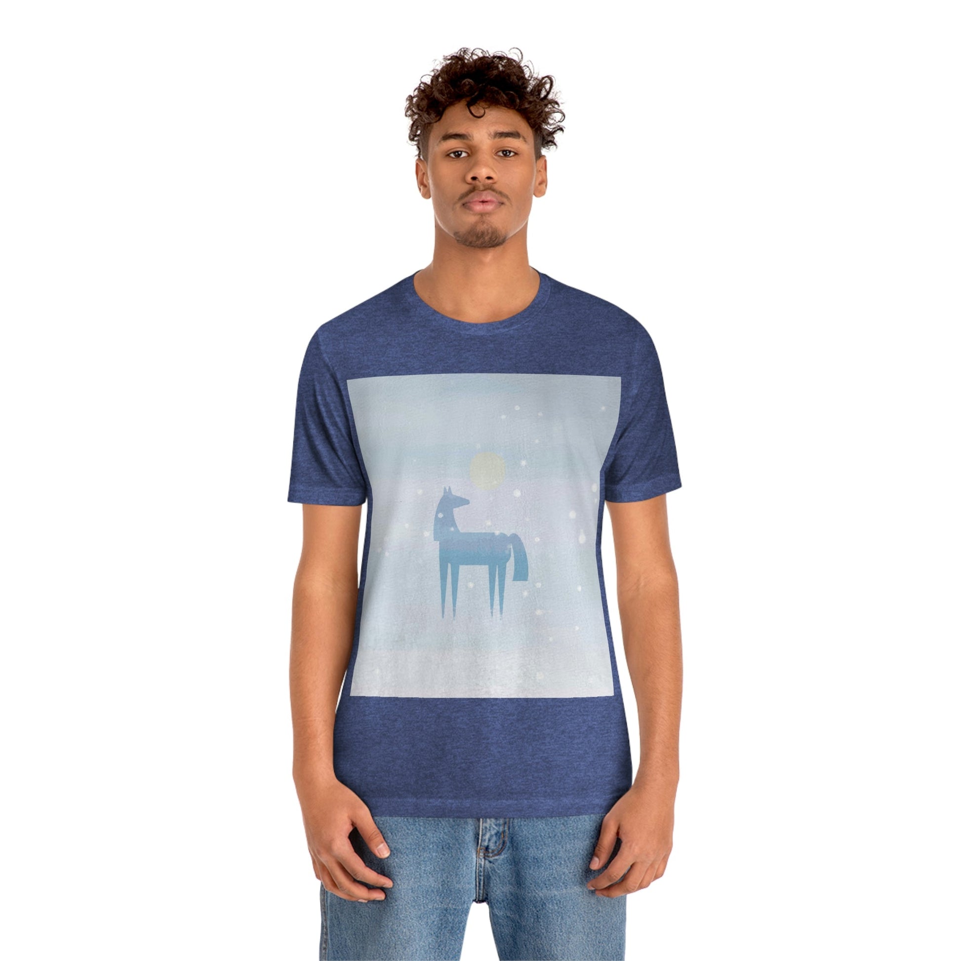 Horse Under the Snow Winter Landscape Unisex Jersey Short Sleeve T-Shirt Ichaku [Perfect Gifts Selection]