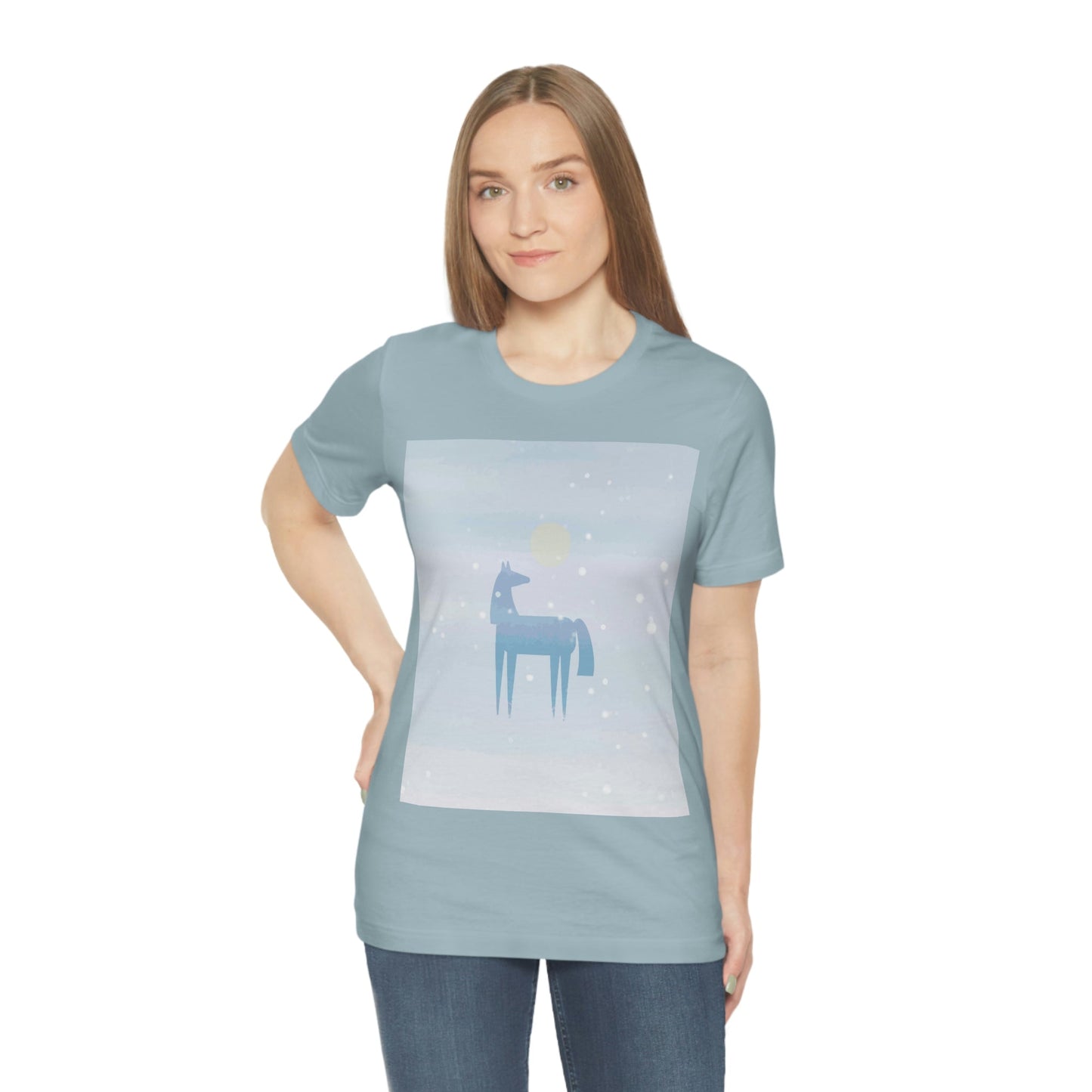 Horse Under the Snow Winter Landscape Unisex Jersey Short Sleeve T-Shirt Ichaku [Perfect Gifts Selection]