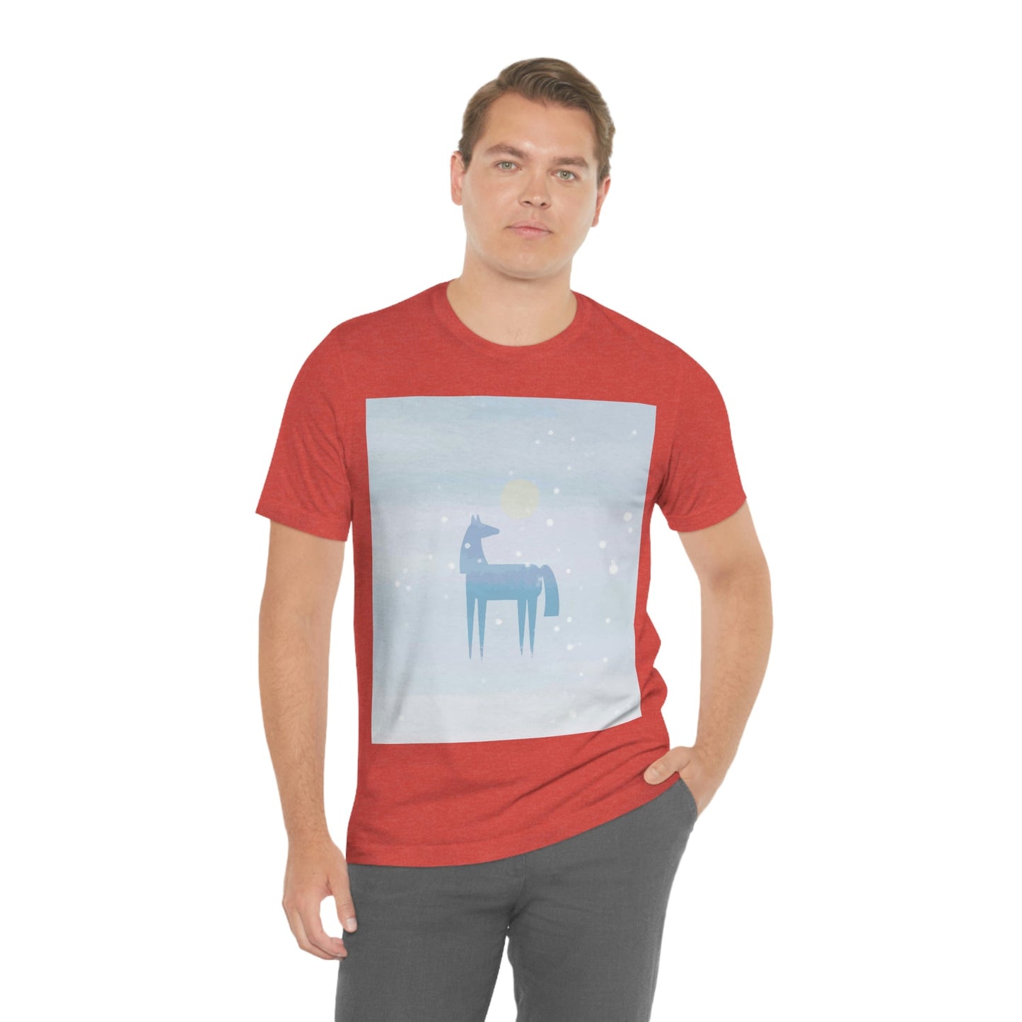 Horse Under the Snow Winter Landscape Unisex Jersey Short Sleeve T-Shirt Ichaku [Perfect Gifts Selection]