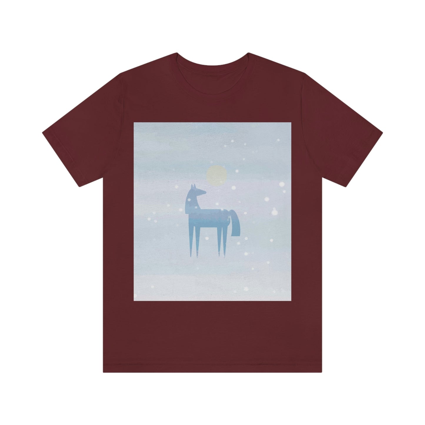 Horse Under the Snow Winter Landscape Unisex Jersey Short Sleeve T-Shirt Ichaku [Perfect Gifts Selection]