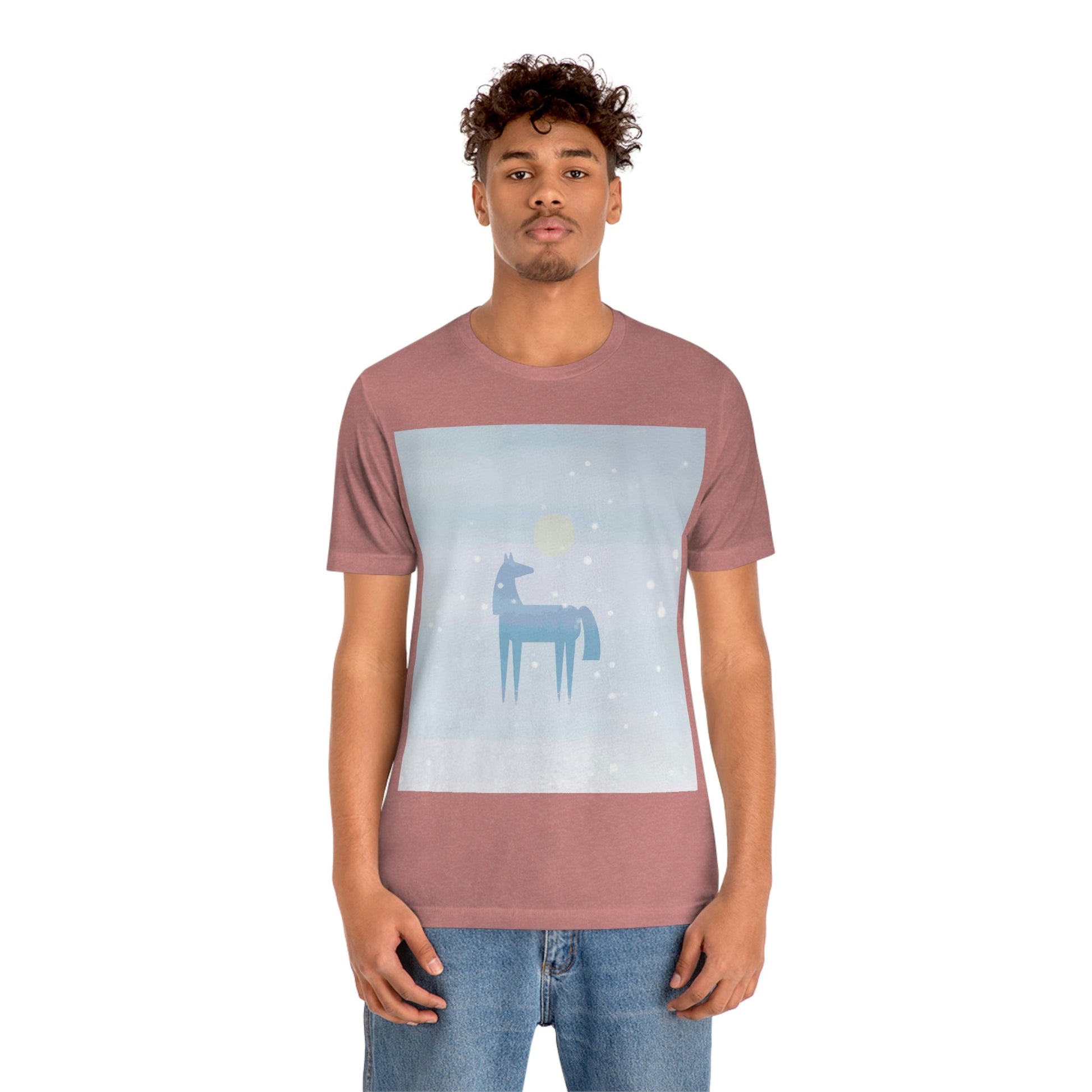 Horse Under the Snow Winter Landscape Unisex Jersey Short Sleeve T-Shirt Ichaku [Perfect Gifts Selection]