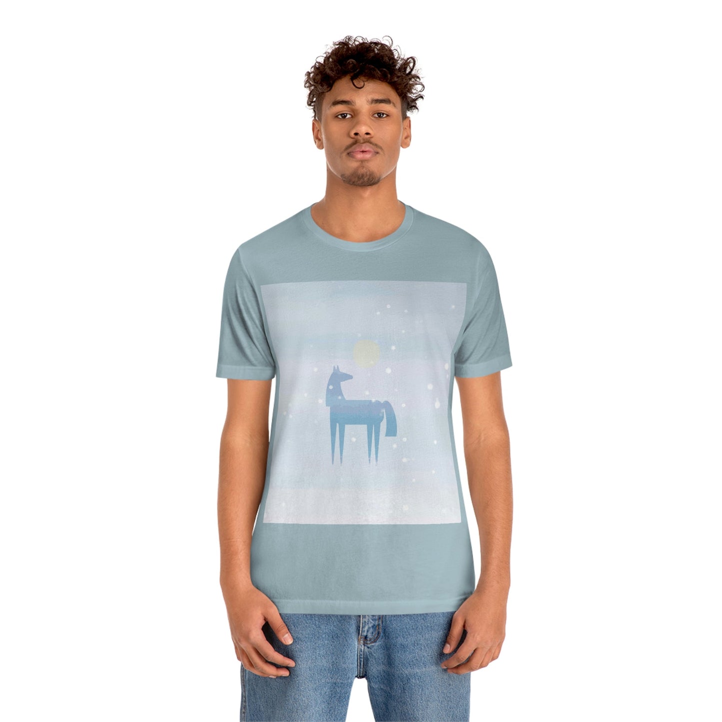 Horse Under the Snow Winter Landscape Unisex Jersey Short Sleeve T-Shirt Ichaku [Perfect Gifts Selection]