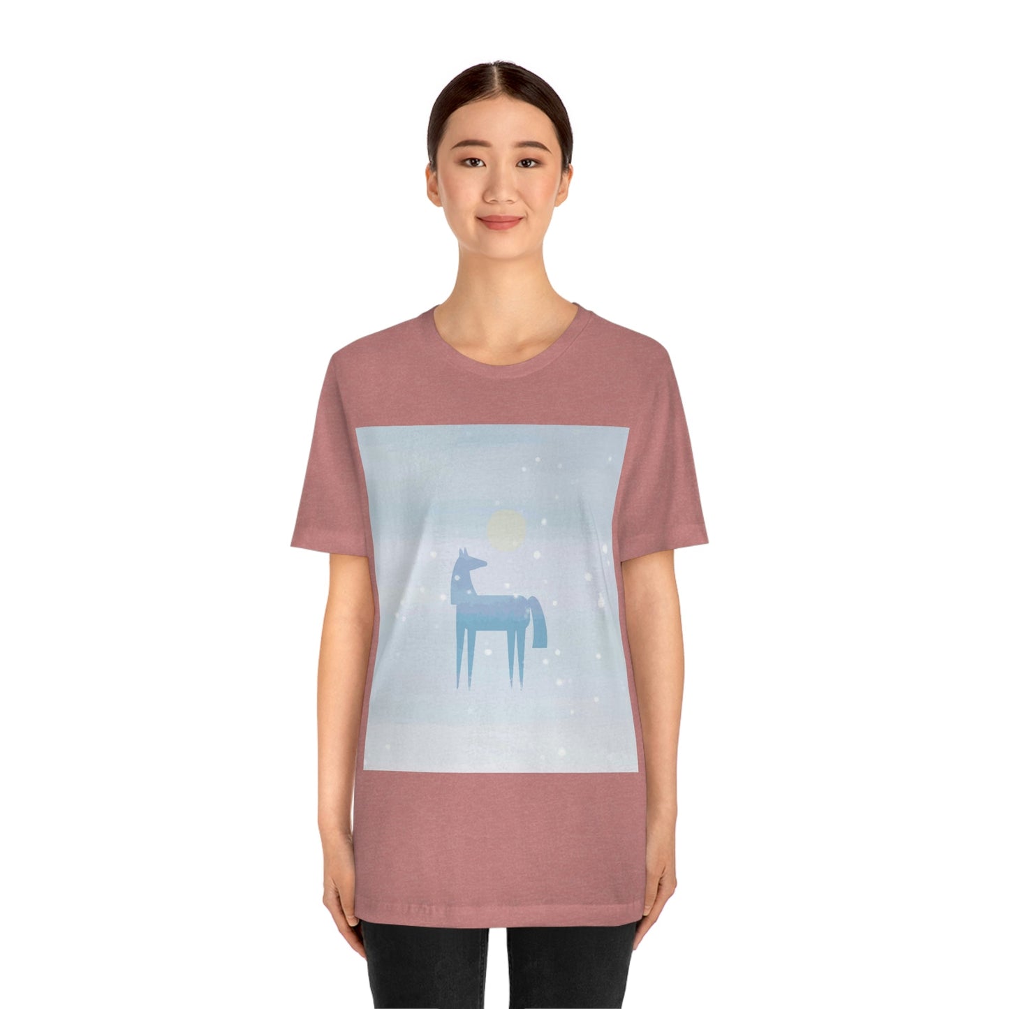 Horse Under the Snow Winter Landscape Unisex Jersey Short Sleeve T-Shirt Ichaku [Perfect Gifts Selection]