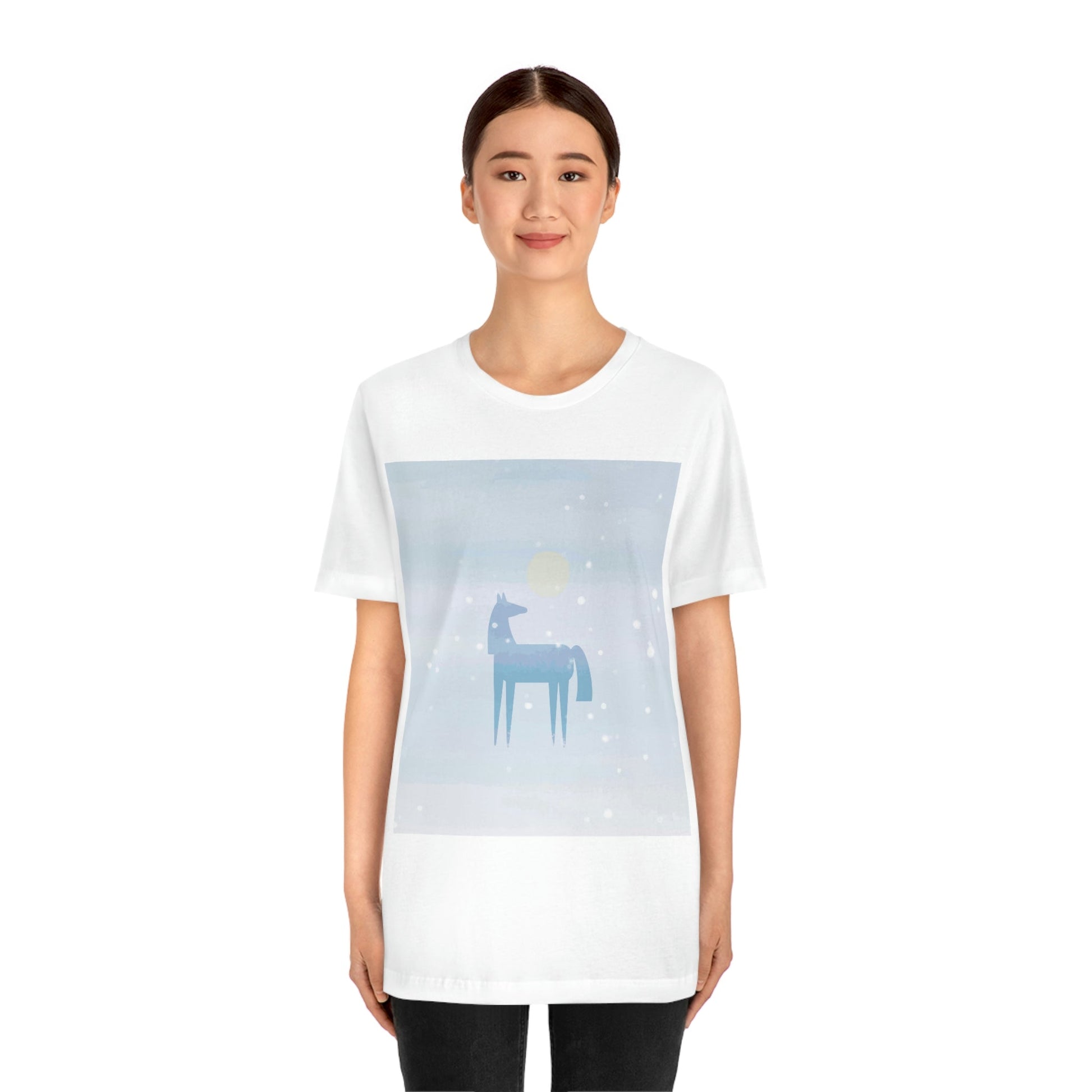 Horse Under the Snow Winter Landscape Unisex Jersey Short Sleeve T-Shirt Ichaku [Perfect Gifts Selection]