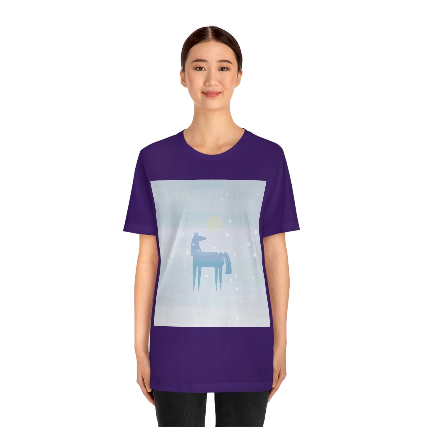 Horse Under the Snow Winter Landscape Unisex Jersey Short Sleeve T-Shirt Ichaku [Perfect Gifts Selection]