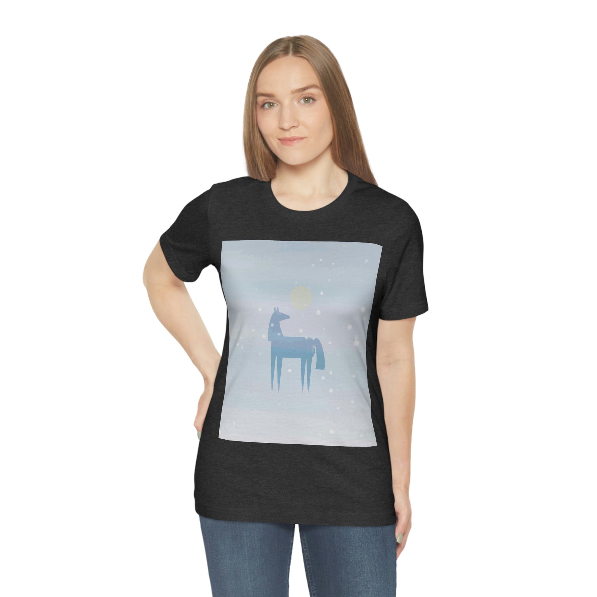 Horse Under the Snow Winter Landscape Unisex Jersey Short Sleeve T-Shirt Ichaku [Perfect Gifts Selection]