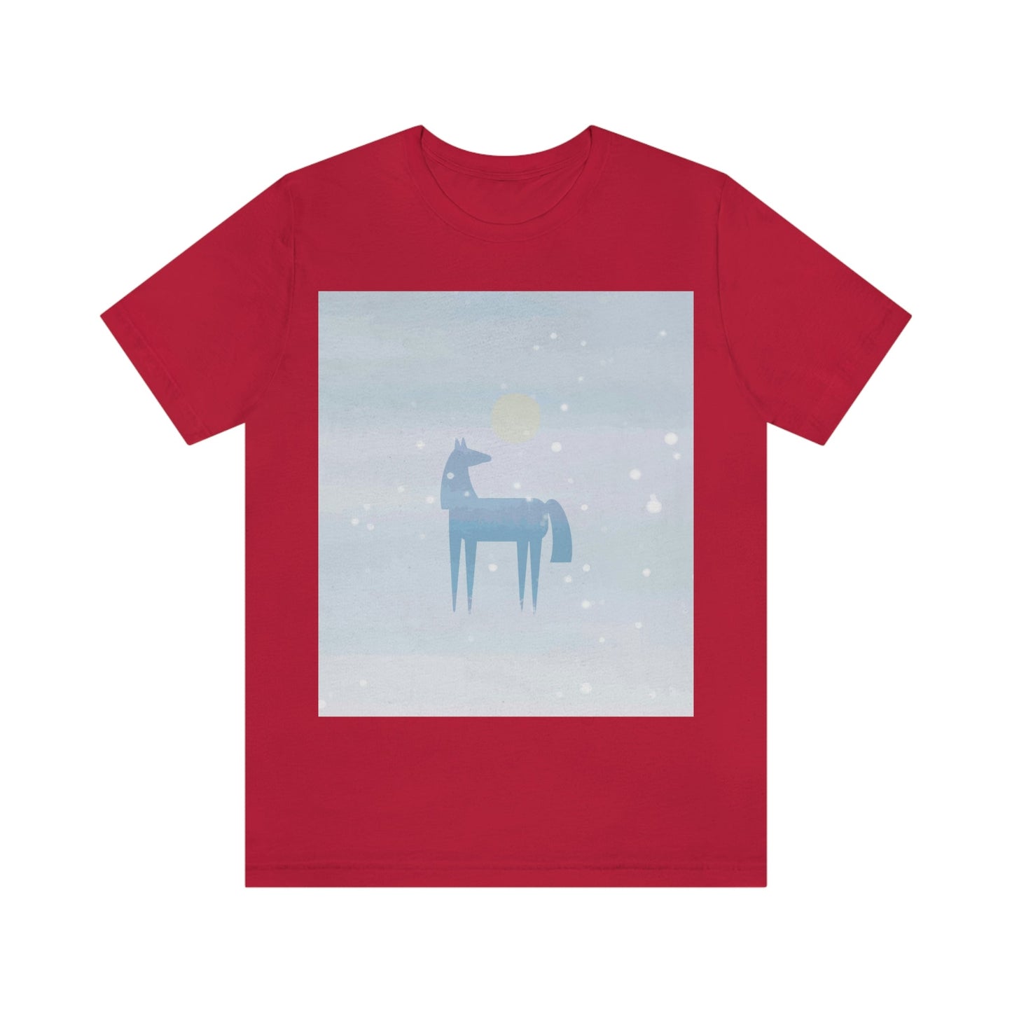 Horse Under the Snow Winter Landscape Unisex Jersey Short Sleeve T-Shirt Ichaku [Perfect Gifts Selection]