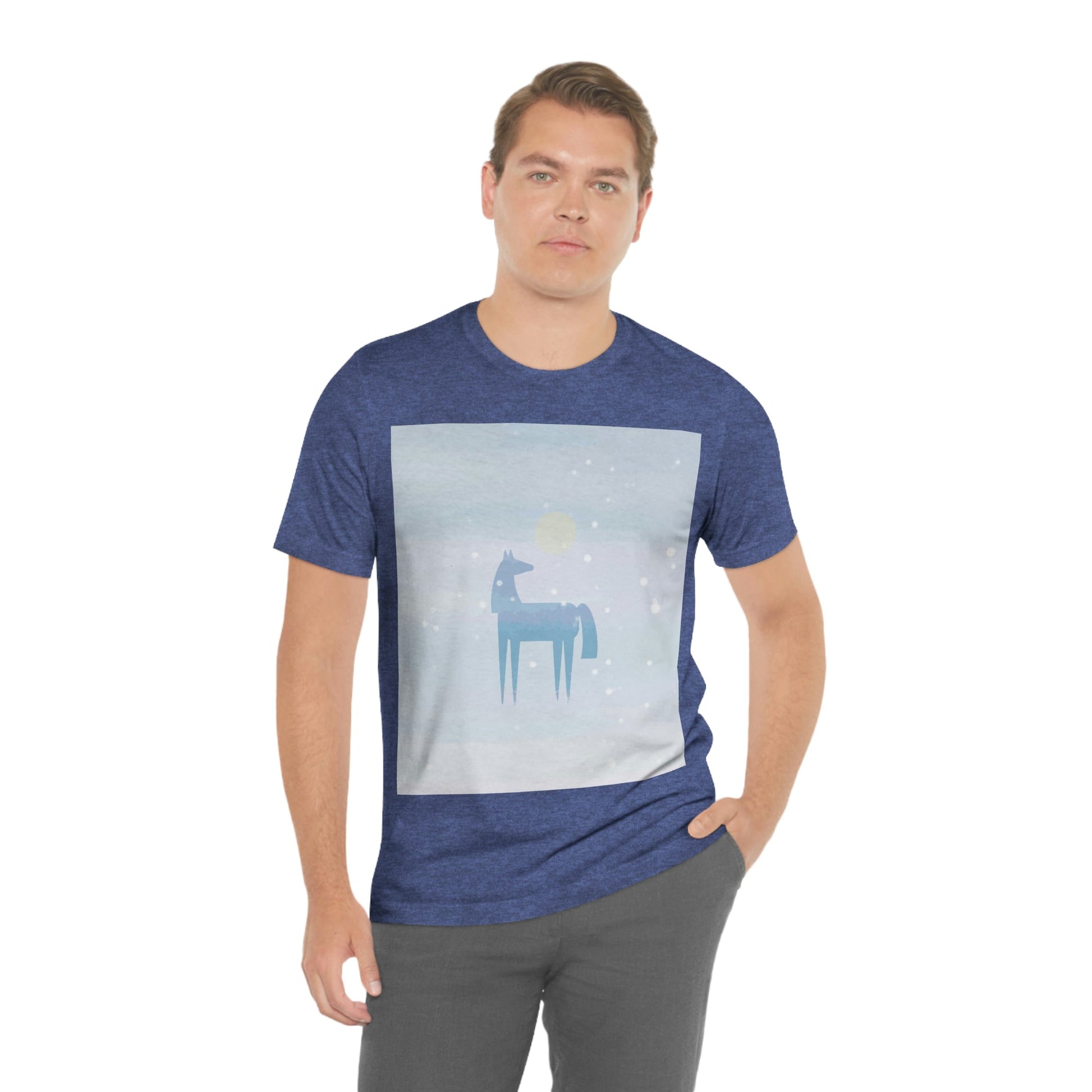 Horse Under the Snow Winter Landscape Unisex Jersey Short Sleeve T-Shirt Ichaku [Perfect Gifts Selection]