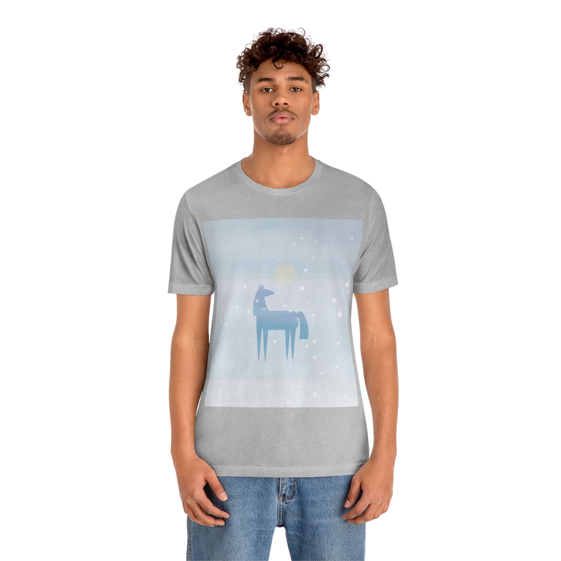 Horse Under the Snow Winter Landscape Unisex Jersey Short Sleeve T-Shirt Ichaku [Perfect Gifts Selection]